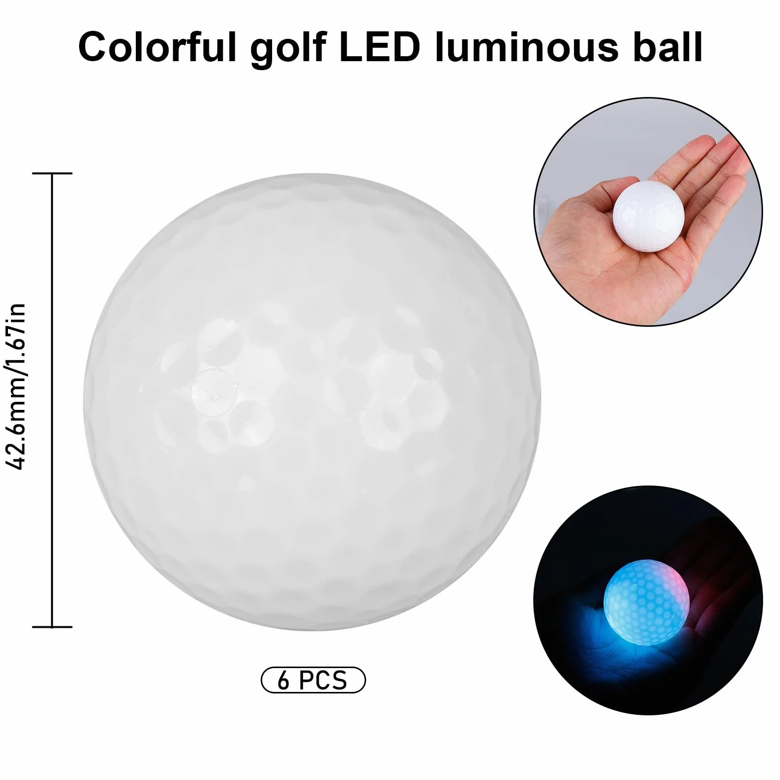 Pelotas de golf LED luminosas 7 colores 6 unidades luz nocturna entrenamiento tiro larga
