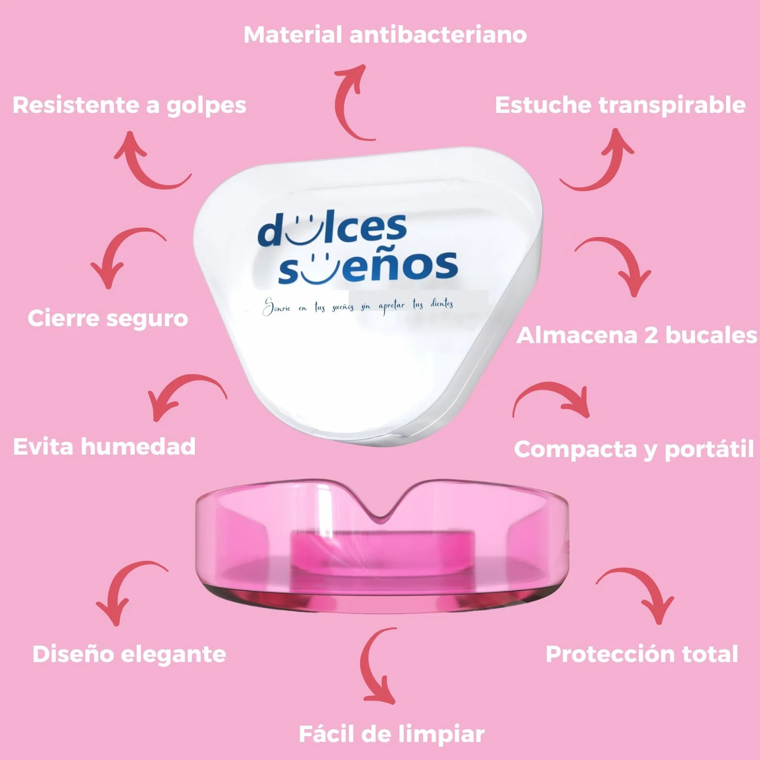 KULTIMA Férula Descarga Bruxismo Nocturna 2 Bucales Dentales Moldeables No BPA (ROSA, L)