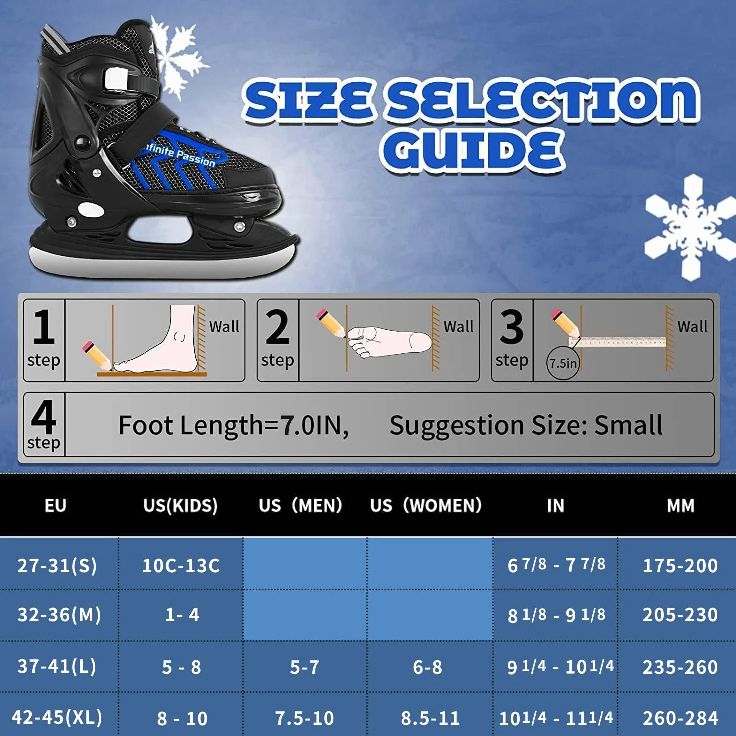 Nattork Patines de Hielo Ajustables para niños, Soporte Reforzado Tobillo Hockey