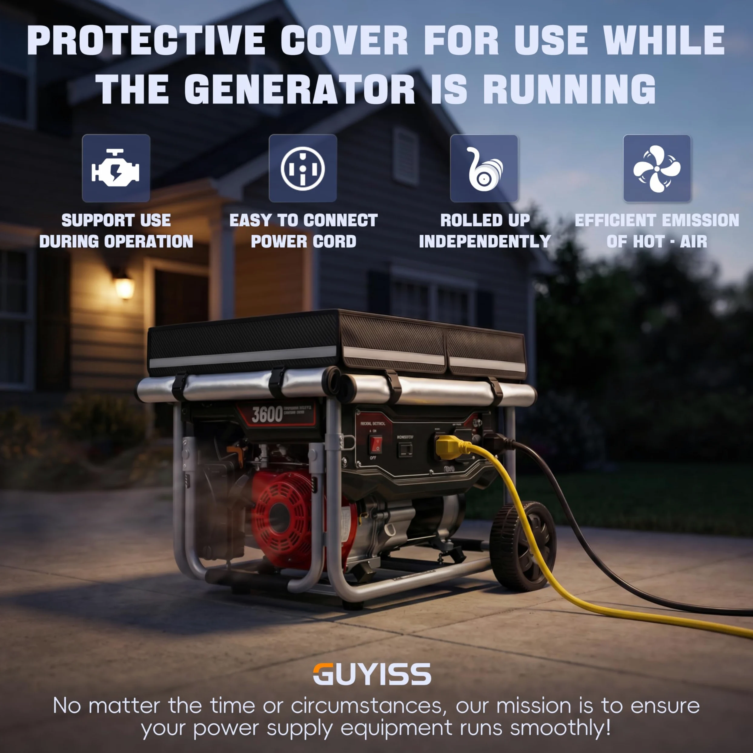 [Tela gruesa resistente 900D+210D 2025] Cubierta GUYISS para generador, cubierta protectora para generador de 32 x 24 x 24 pulgadas mientras corres, la parte superior se puede abrir para repostar.
