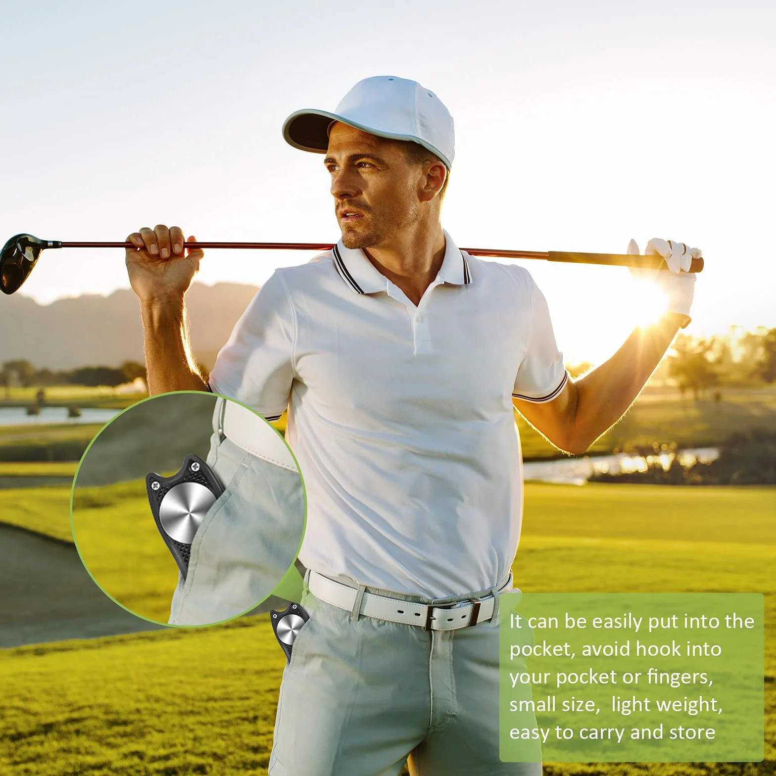 Golf Divot Tool Acero Inoxidable Plegable Horqueta Reparación con Marcador Pelota Negro