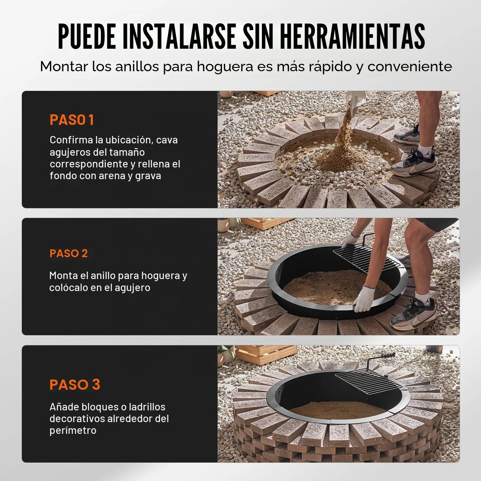 VEVOR Aro para Hoguera con Parrilla para Barbacoa Diámetro Exterior 1016 mm, Diámetro Interior 914,4 mm, Altura 215,9 mm, Revestimiento de Acero al Carbono, Anillo para Fogata sobre o en el Suelo