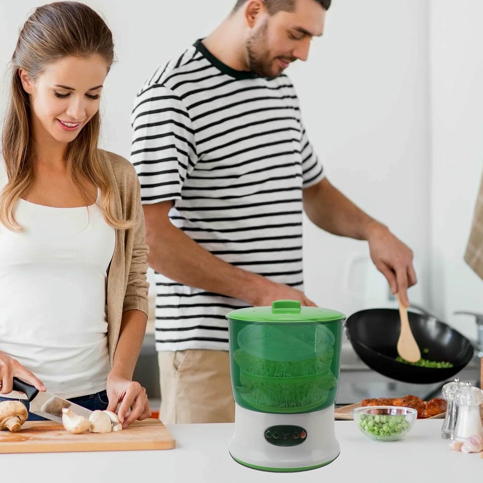 Máquina automática de Cultivo de brotes de Soja | 2 Capas de brotes de Soja | Germinador de Gran Capacidad y Placa de presión para brotes de rábano, Hierba de Trigo y brócoli
