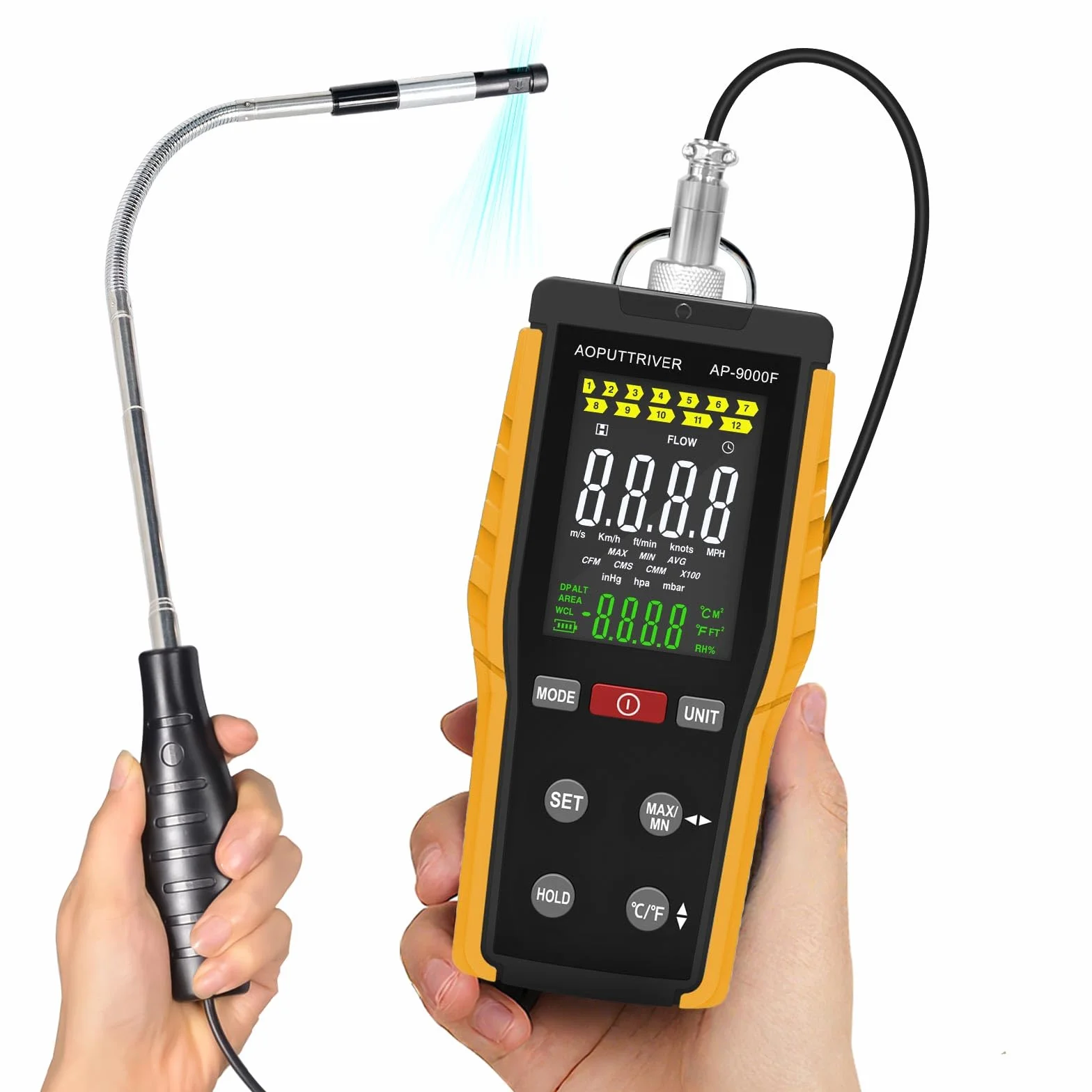 Anemómetro Portátil, Medidor de Viento HVAC Anemómetro 0,1-30 m/s CFM/CMM