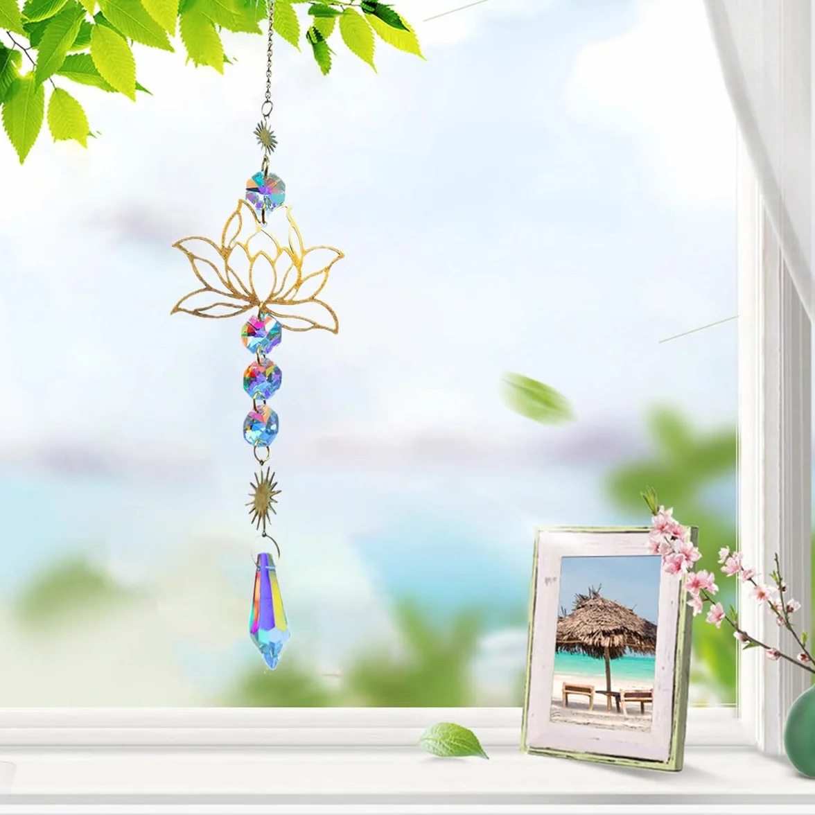 Crystal Flower Charm, Crystal Sun Catcher, Crystal-Charm Restor-remolque, Prismas Inusuales Reutilizables, Fabricantes de arco con Sol Y Metal