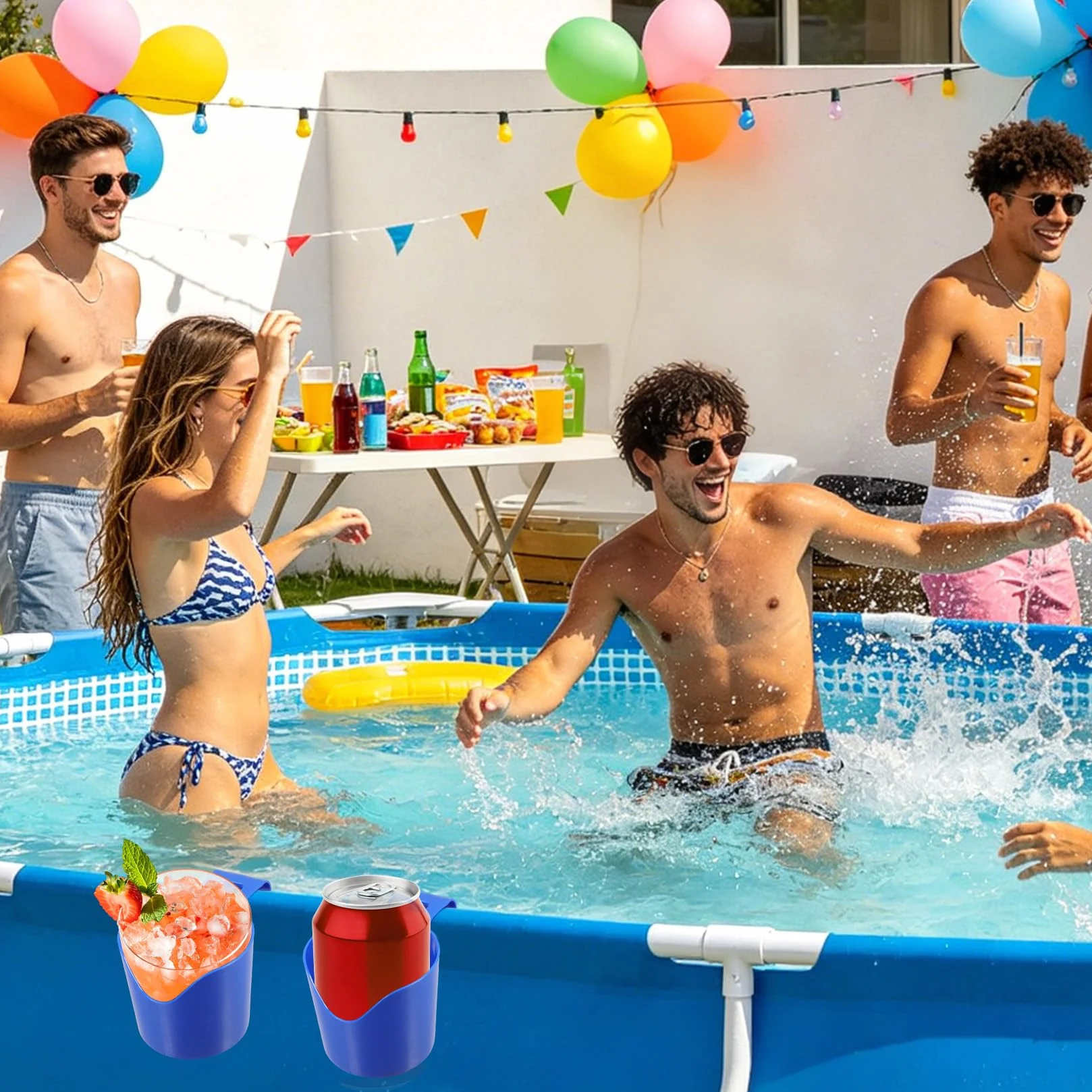 Juego de 6 portavasos para Piscina, de plástico, para Bebidas y Cerveza, Accesorios multifuncionales para Piscinas, Ideales para Bebidas y teléfonos móviles
