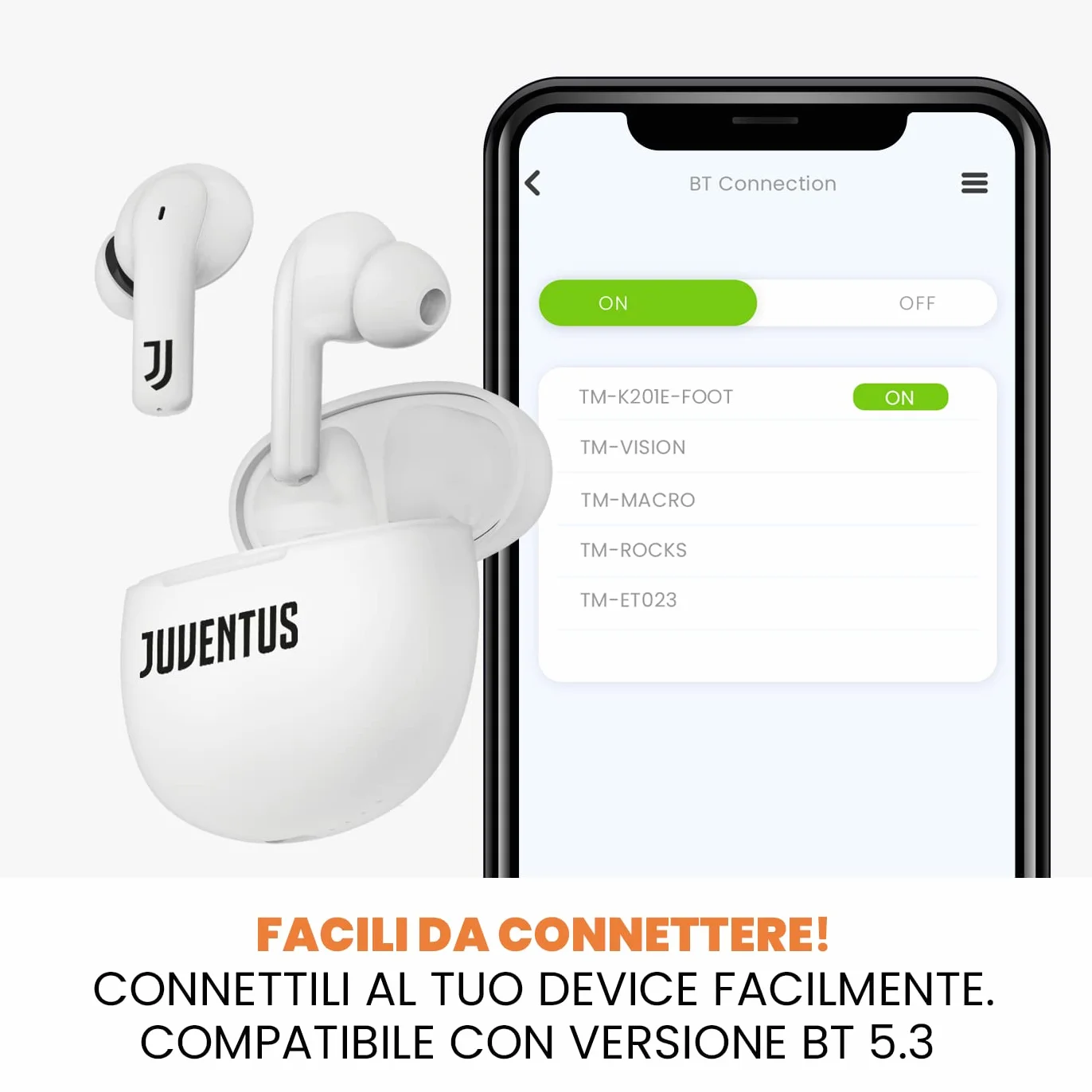Auriculares inalámbricos Bluetooth Touchbuds Juventus Oficiales con controles táctiles y funda de carga