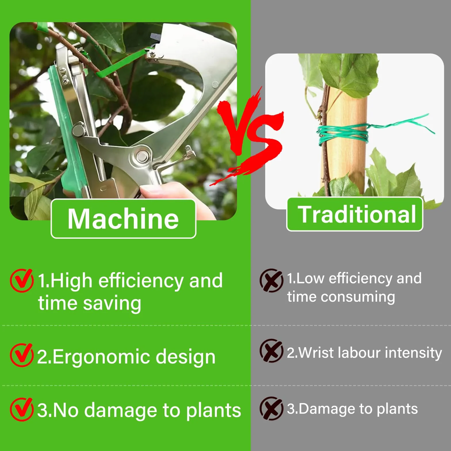 Maquina para Atar Plantas, Herramienta de Cinta de Jardín para Atar Ramas de Plantas, Atadora Agricola para Atadora de Tomates Fruta Flores Vegetales con 20 Rollos de Cinta Verde para Arboles