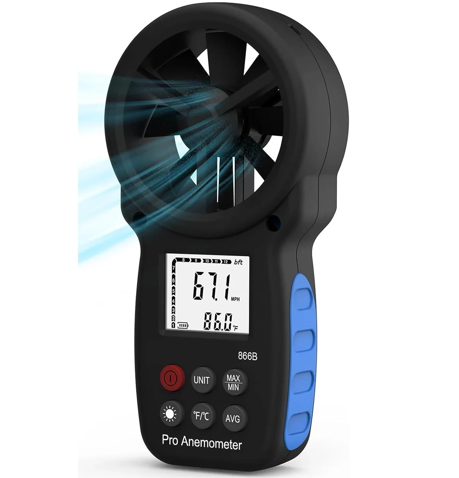 Anemómetro digital, Anemómetro Digital 866B, medidor de temperatura, Mini velocidad del viento, Sensor medición aire, 0-30m/s