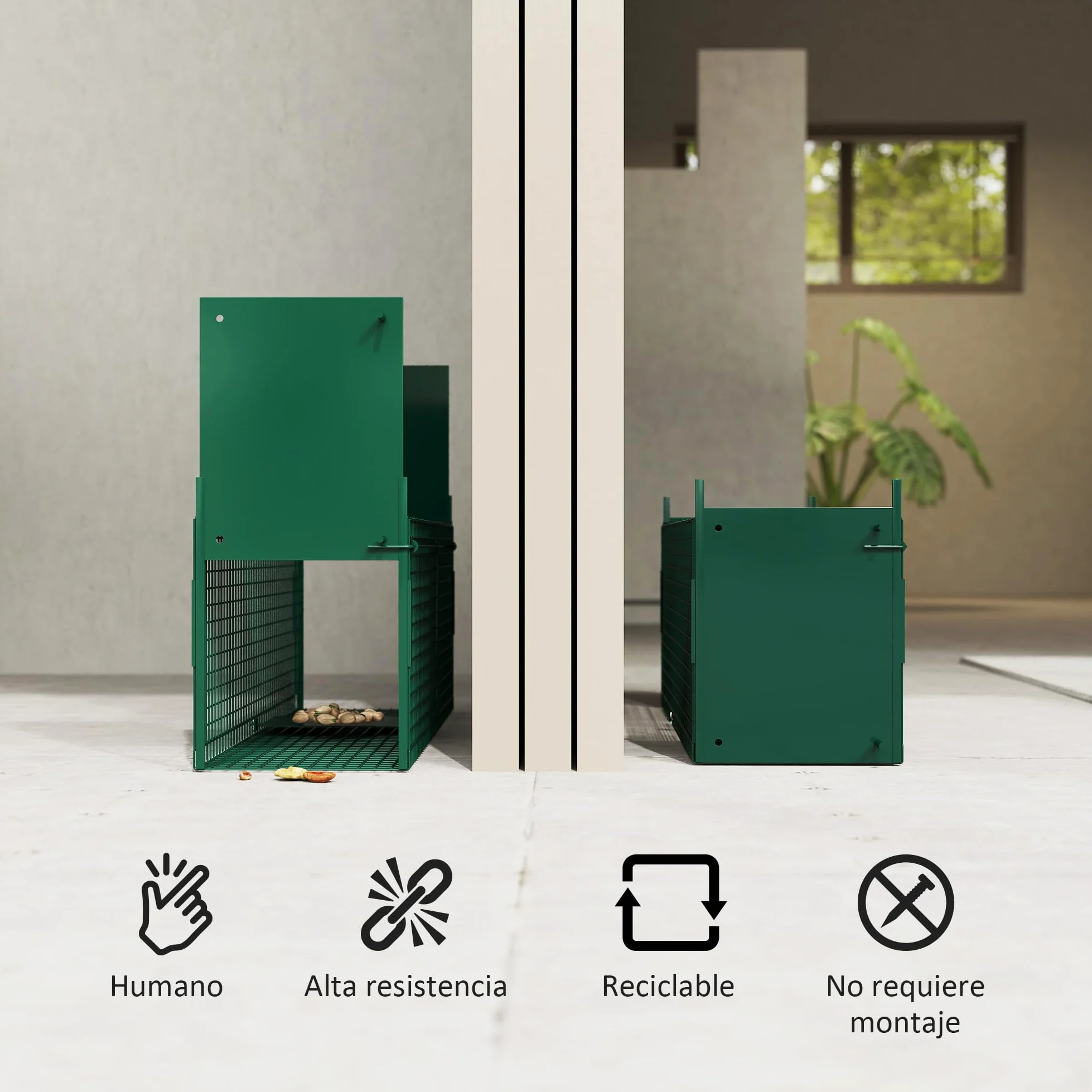 Outsunny Trampa para Animales Vivos 60x18x20 cm Jaula Trampa para Gatos con 2 Puertas Asa y Marco de Acero para Ratones Roedores Verde