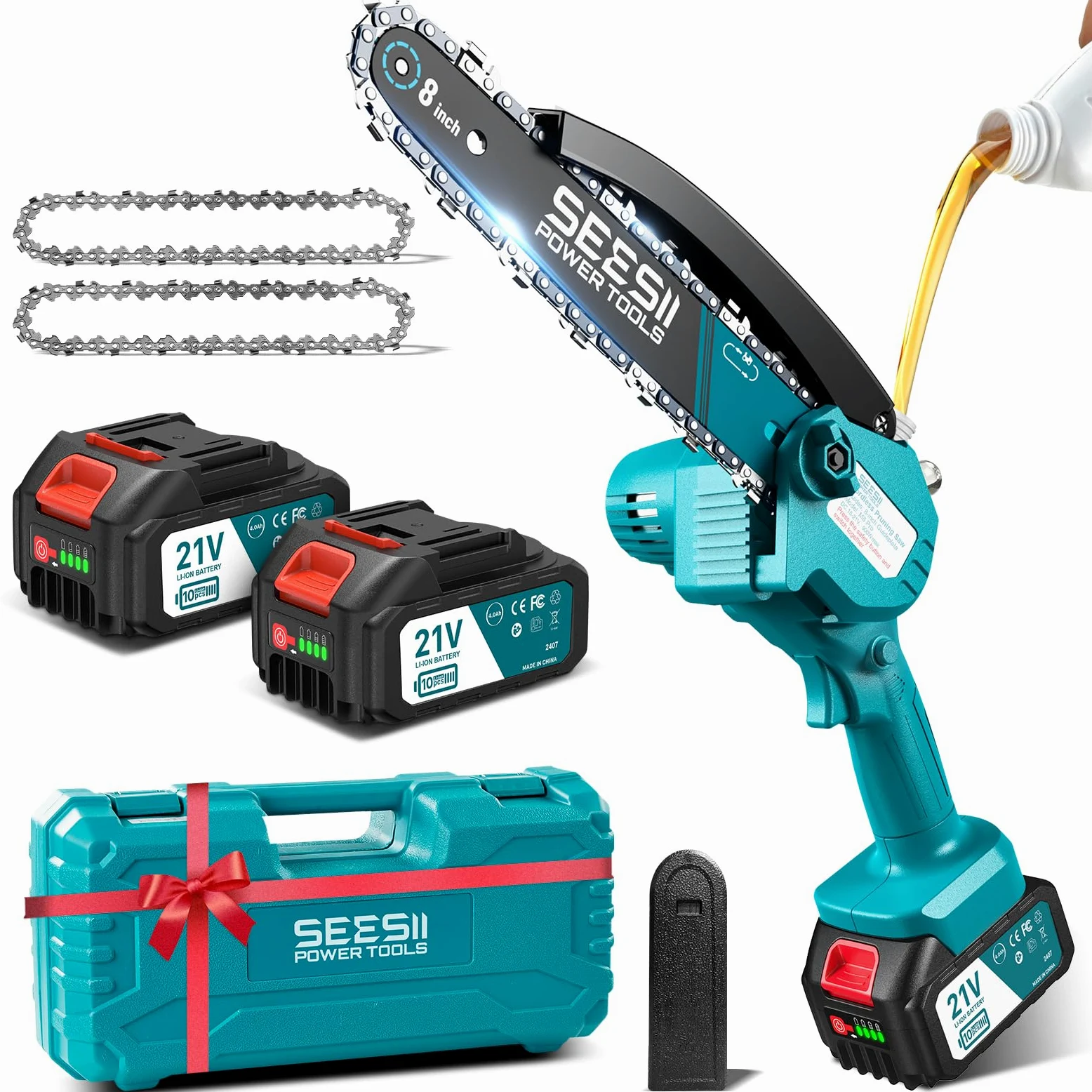 SEESII 8 pulgadas Mini motosierra de batería 2x4000mAh, CH820+