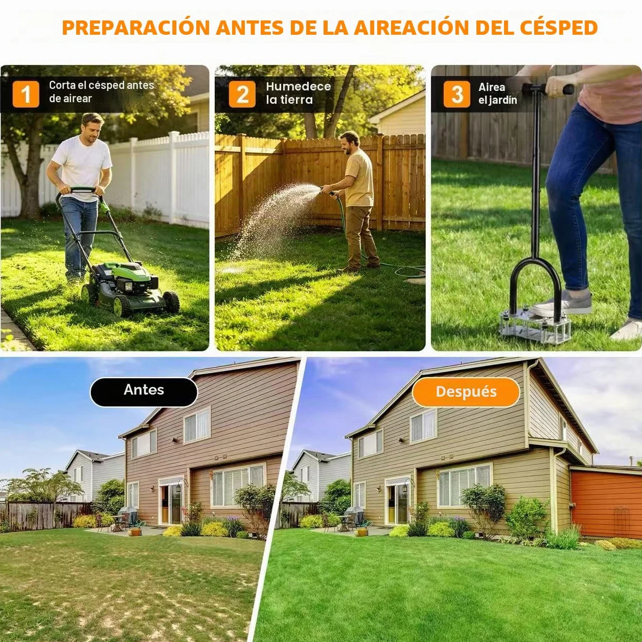 Aireador de Césped con 14 Púas, Aireador Manual de Césped con Plataforma Antideslizante, Escarificador y Aireador para Suelo Compactado, Herramienta de Aireación para Césped, Jardín Cuidado del Pasto