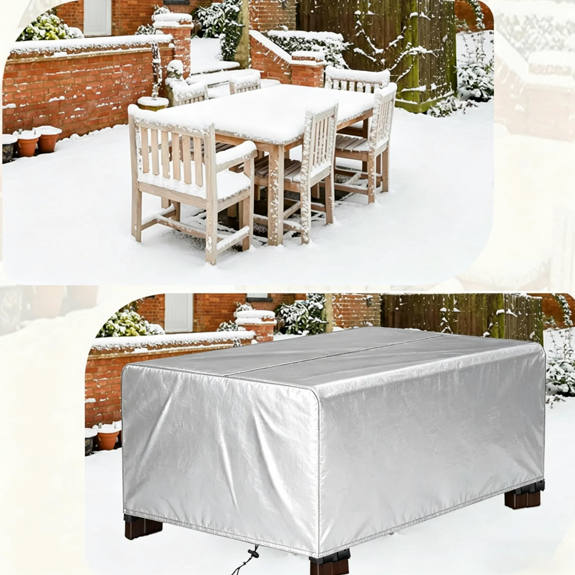 Funda de piel de 270 x 70 x 75 cm, color plateado, impermeable, protector de mesa, protección contra rayos UV, resistente al viento y frío