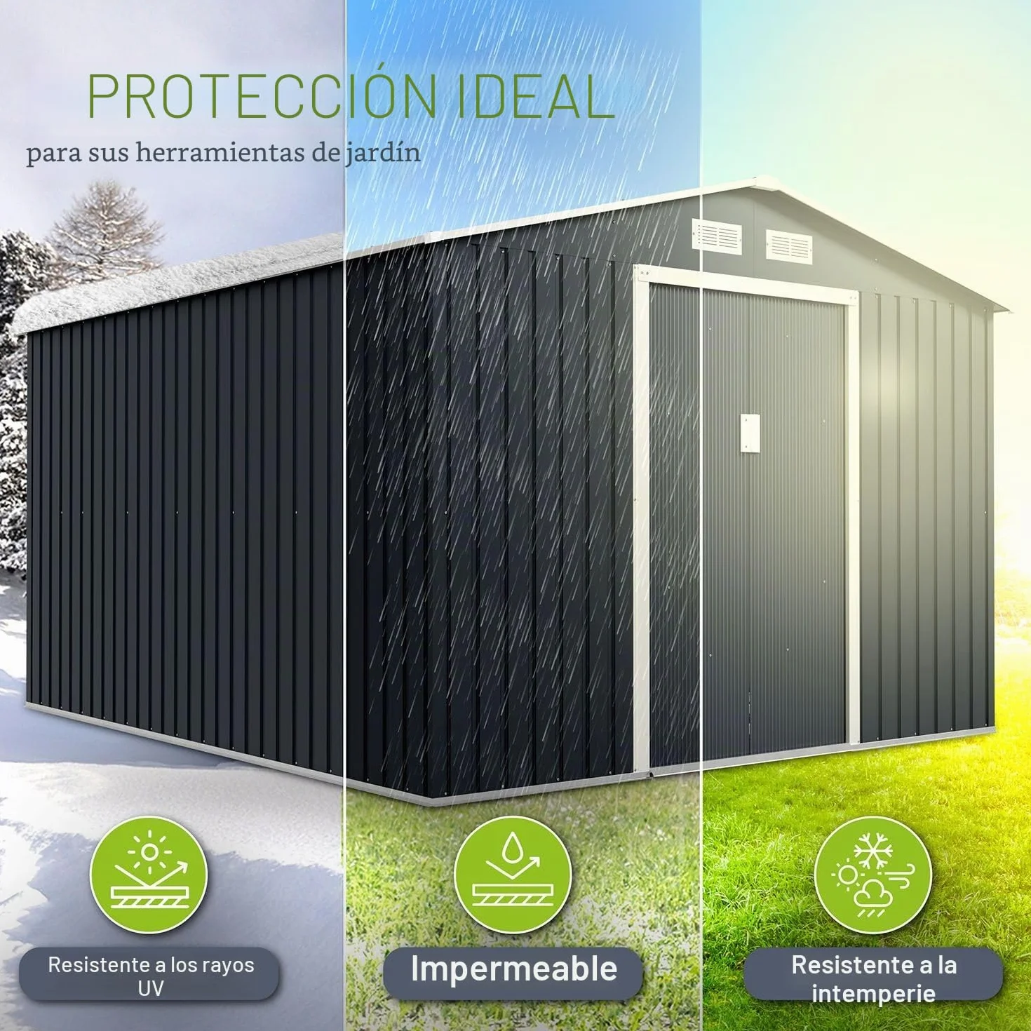 Juskys caseta metálica para Herramientas XXL 15m³ con Techo a Dos Aguas, Puerta corredera y cimentación - 277 x 319 x 192 cm - Antracita - cobertizo metálico para jardín