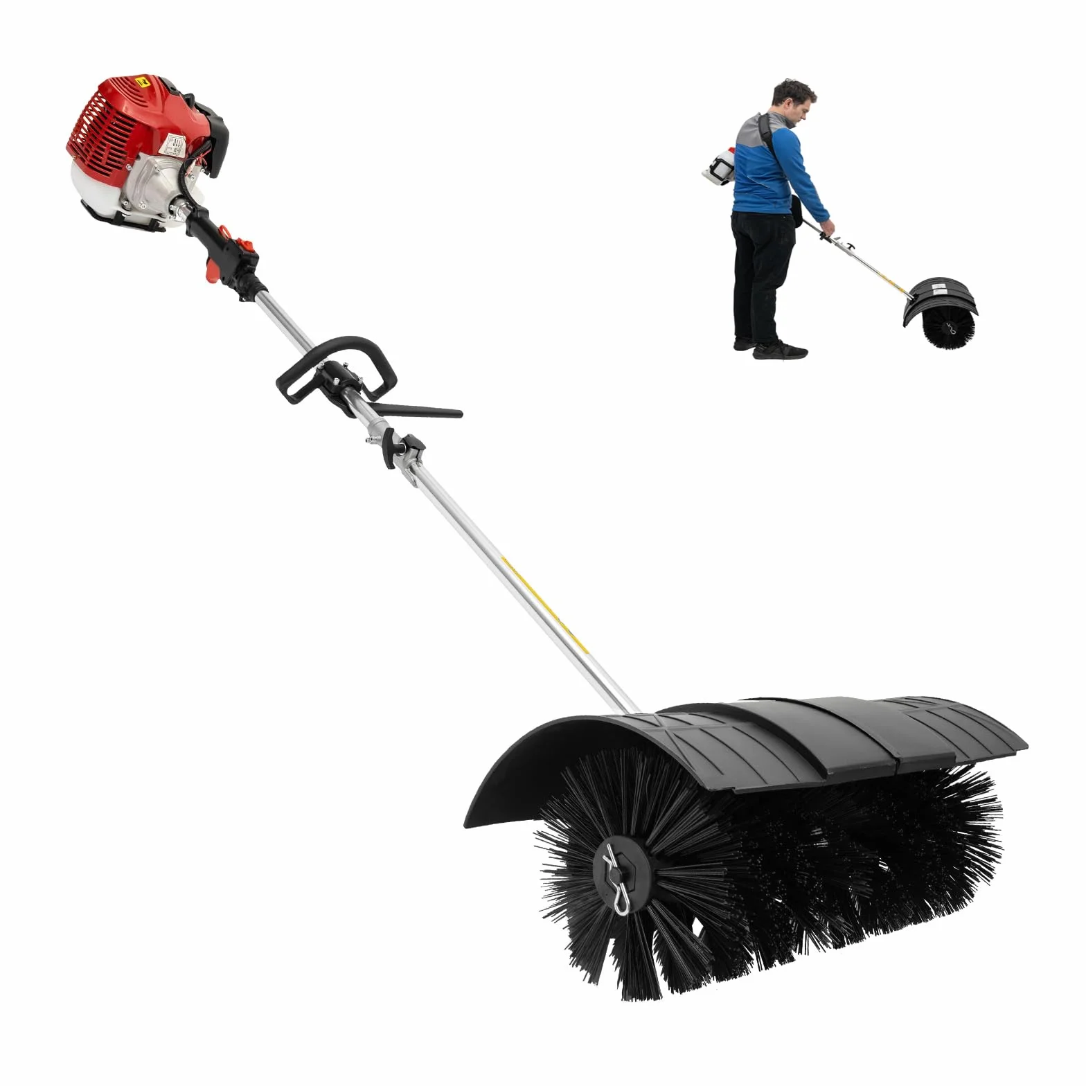 DIFU Escoba de motor de gasolina de 52 cc con gafas protectoras, kit de barredora de gasolina, 2,3 CV, recogedora de nieve, refrigerada por aire, escoba de gasolina de 2 tiempos para exteriores