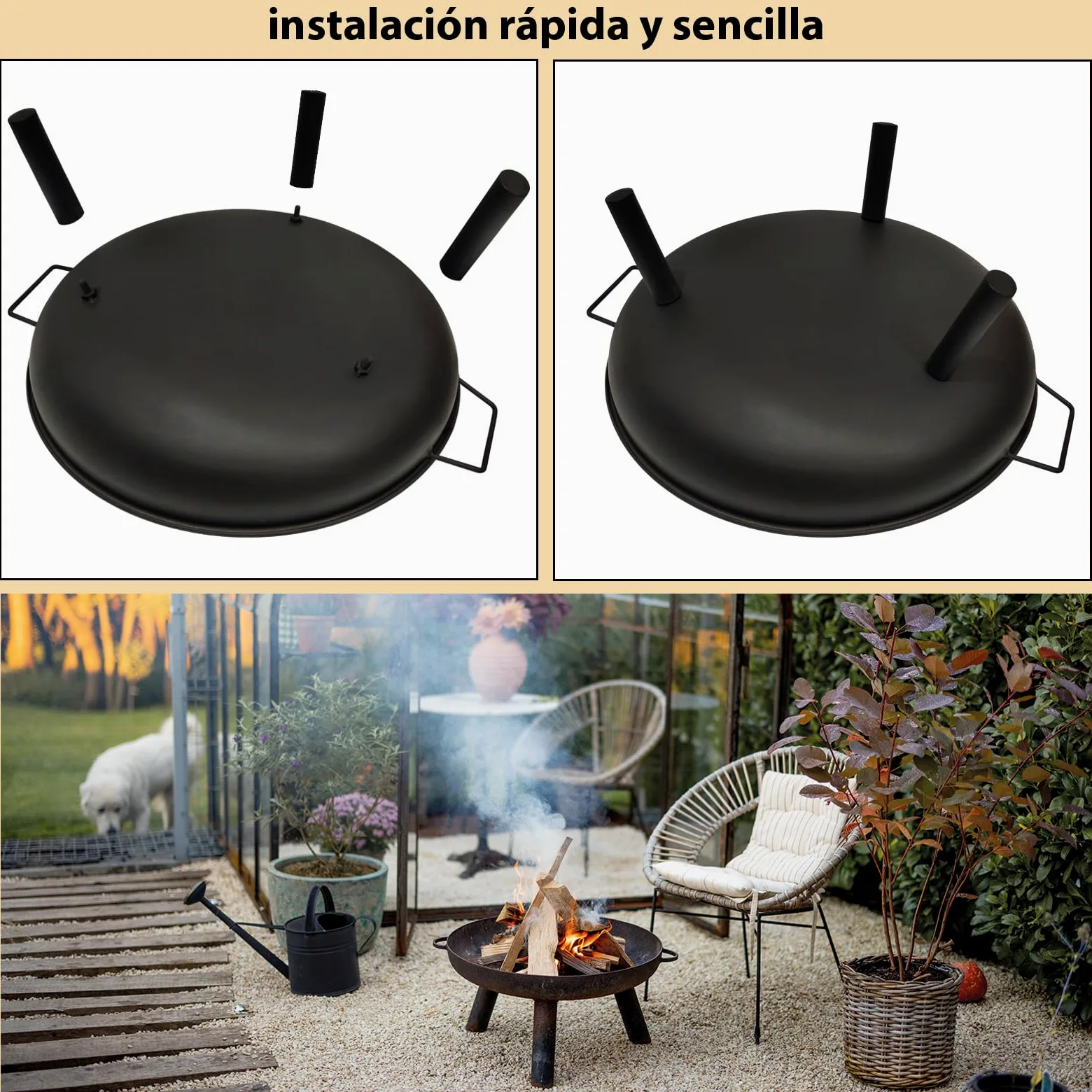 Montafox Brasero Exterior Hoguera Ø 58 cm metálico Pozo de Fuego para jardín y terraza