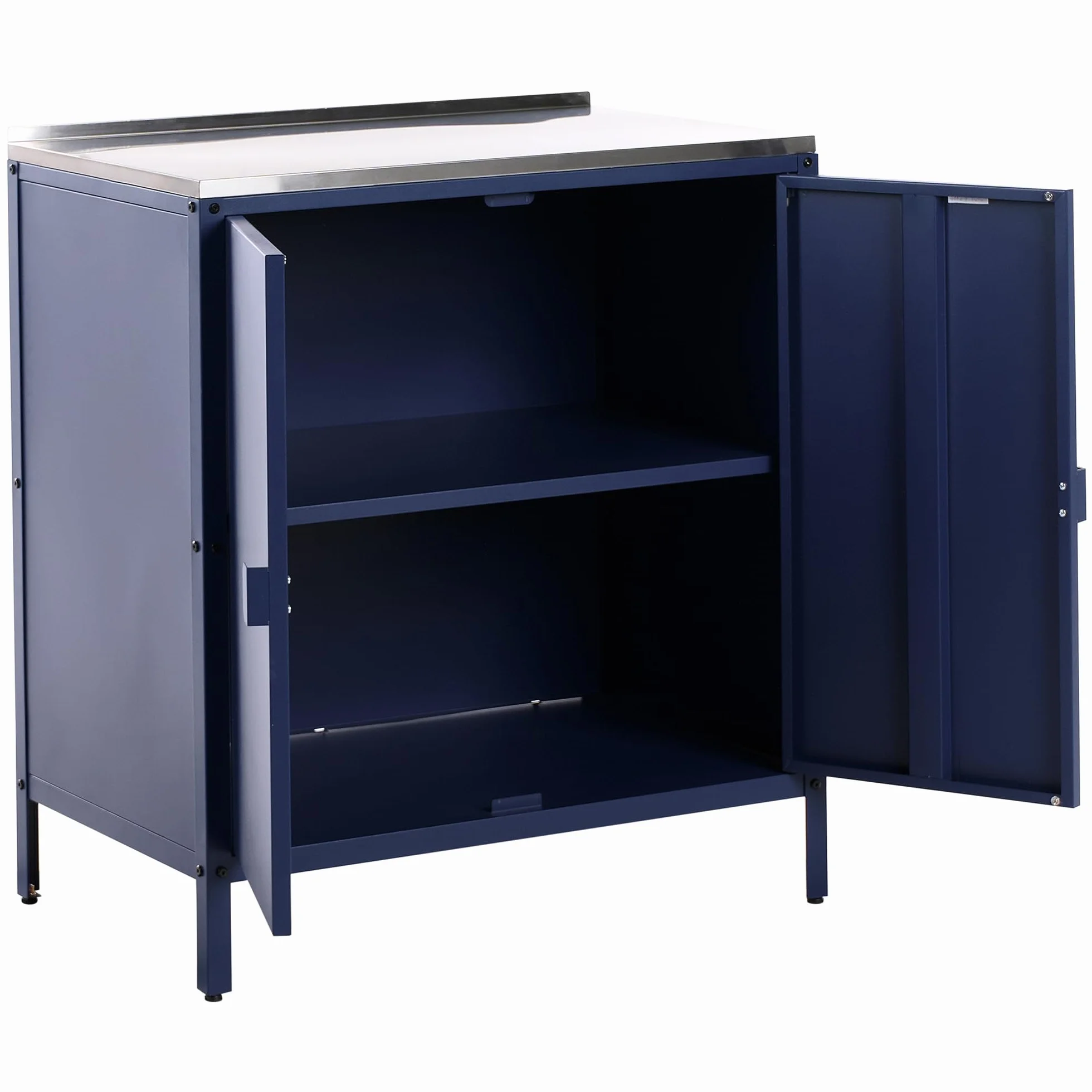 Beliani Armario Cocina Exterior 2 Puertas de Acero Inoxidable Azul Vilama