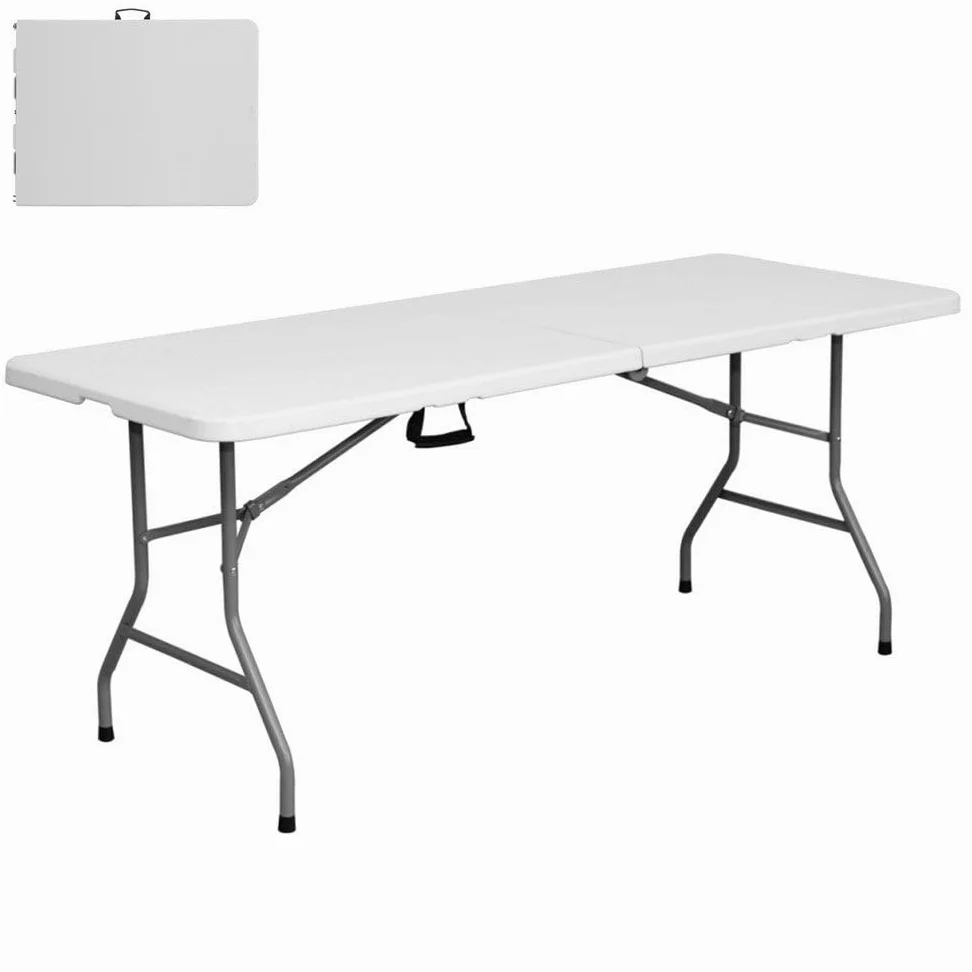 LOLAhome Mesa Plegable, de Acero Anticorrosión y HDPE (De 180x70x74 cm) | Resistente, fácil Transporte, fácil Montaje | Ideal Acampadas, Picnic, Catering, Jardín, Terraza