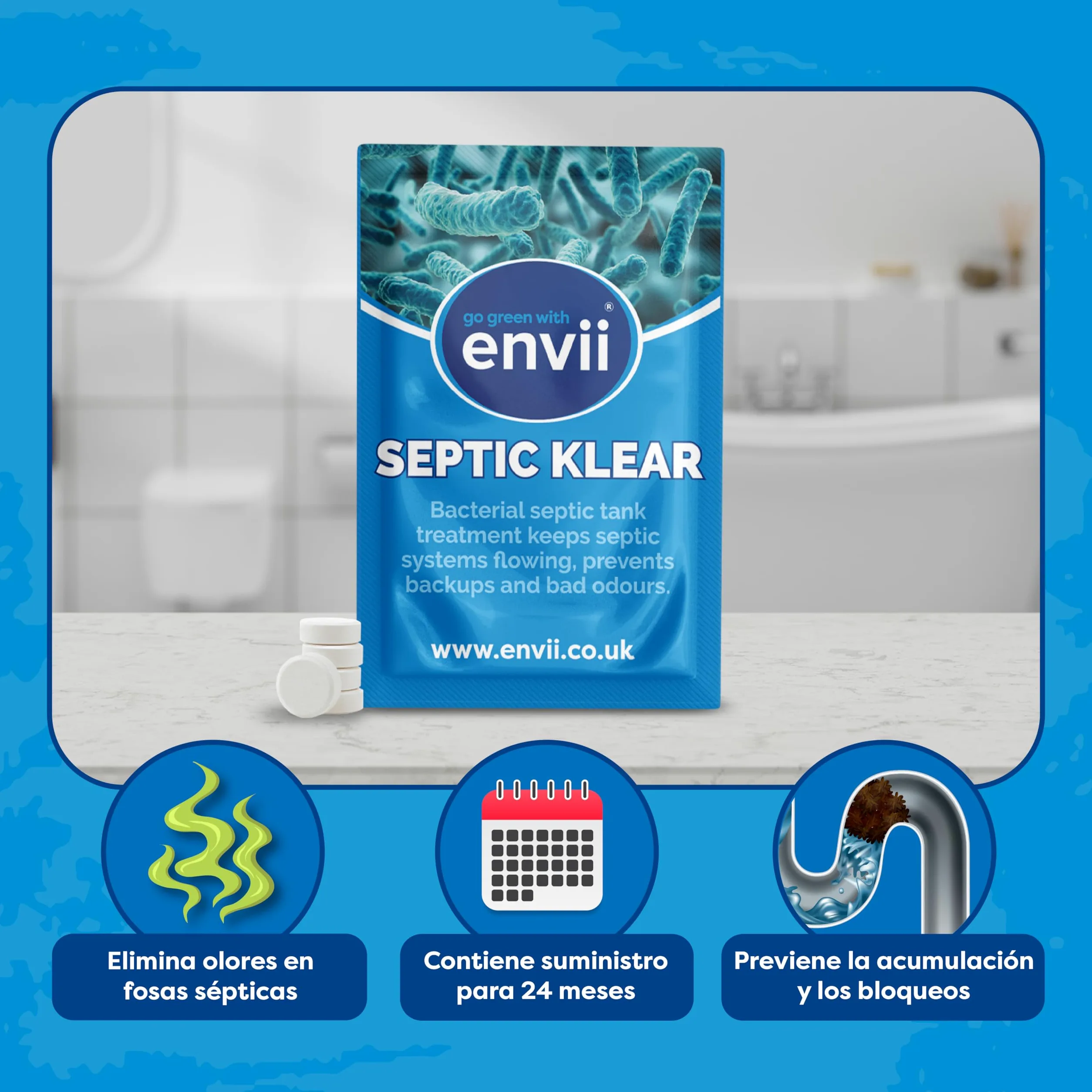 envii Septic Klear Pastillas Fosa Septica 24 Meses Tratamiento Bacterias