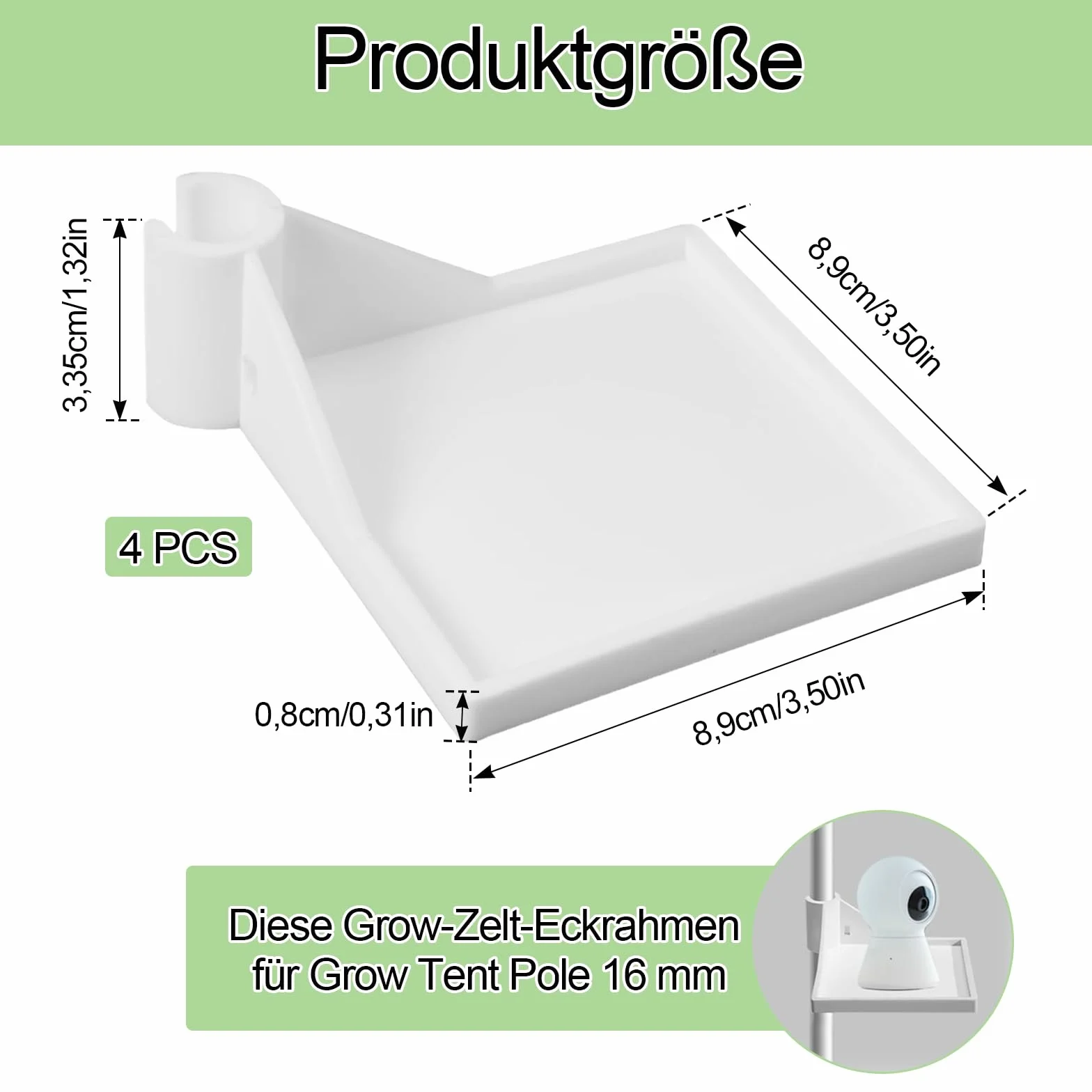 Accesorios para Tienda de Cultivo, 4 Pieza Estantes de Esquina para Tienda de Crecimiento, 8,9 x 8,9cm Accesorios Versátiles para Tienda de Cultivo, para Postes de Tienda de 16mm, Blanco(Reutilizable)