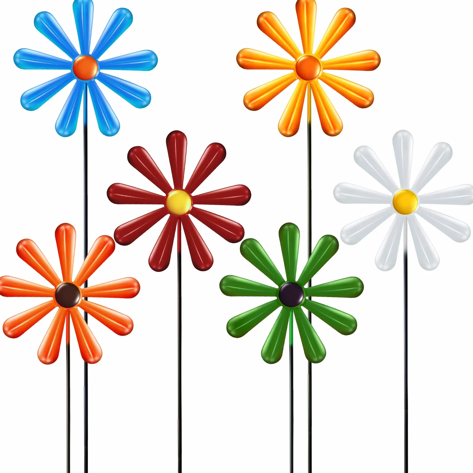 Ripeng 6 Paquete Margaritas de Metal para Jardín con Estacas - Decoración de Flores en Palo para Adornos, Jardinería, Patio y Balcón