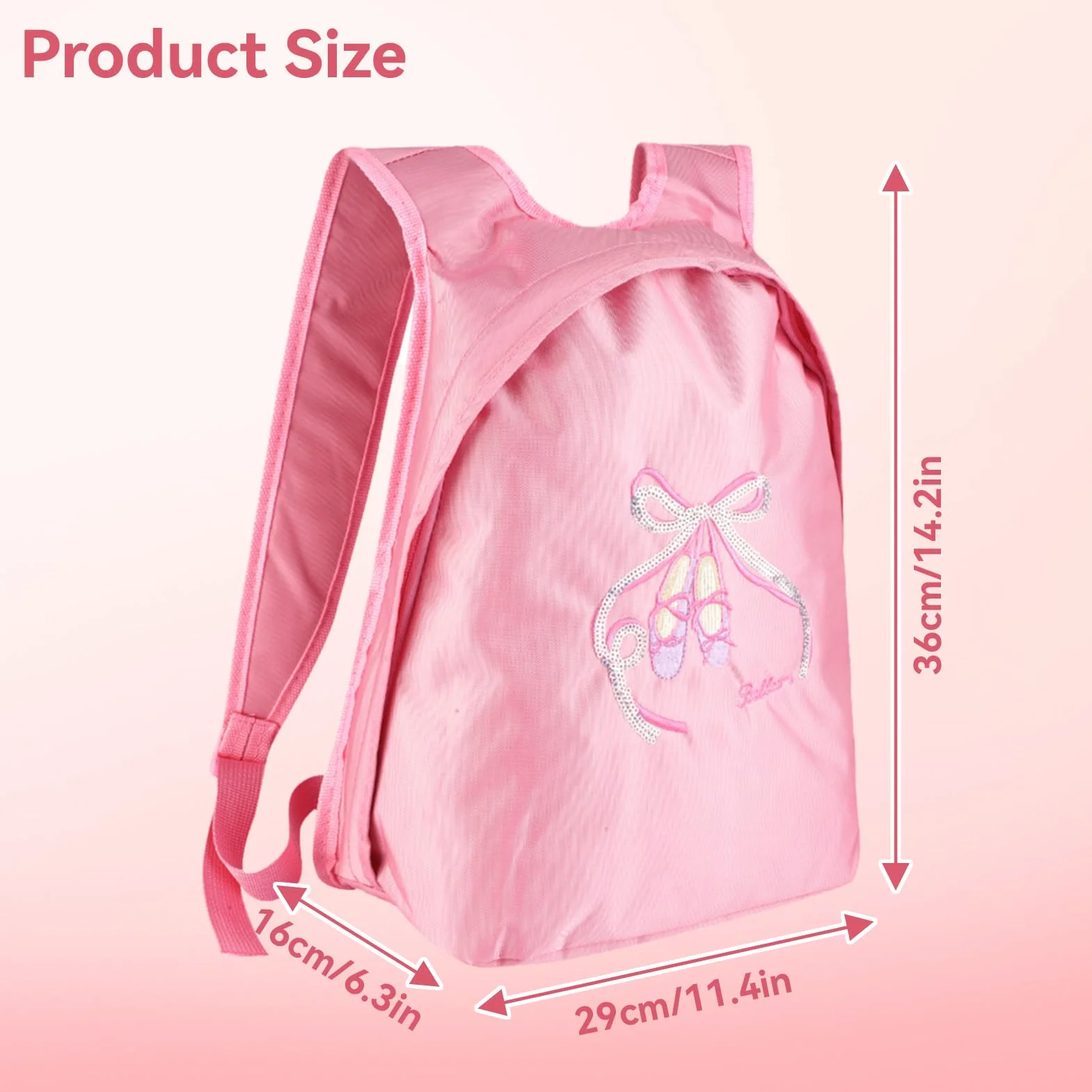 HERCHR Bolsa de Ballet para Niñas, Mochila Deportiva con Cremallera, Bolsa de Viaje, Bolsa de Hombro Doble Rosa
