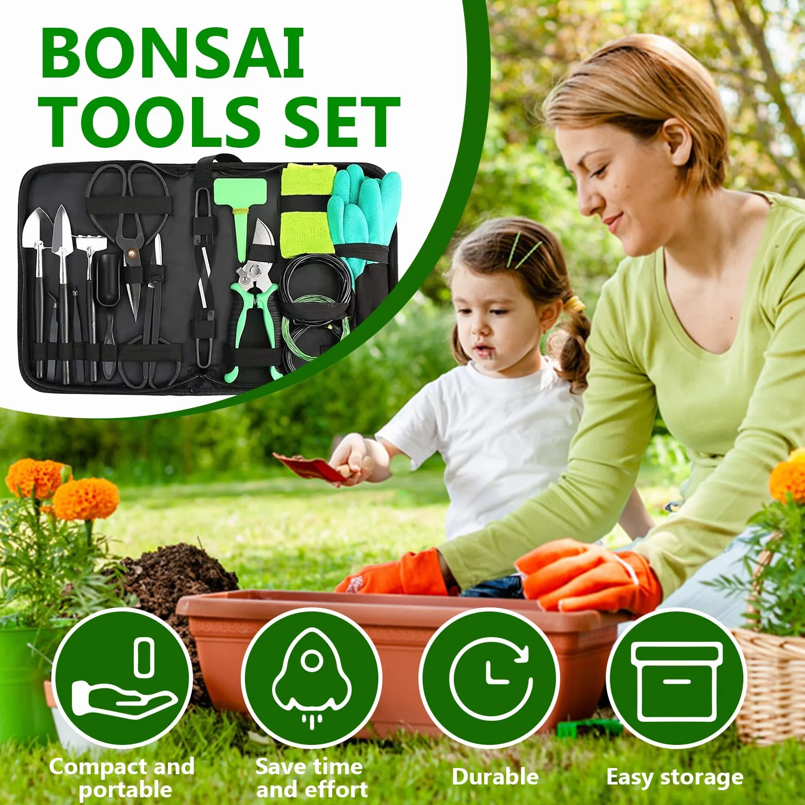 Kit de Herramientas para bonsái de 24 Piezas: Juego Completo de Acero poda, injerto y Cuidado. Ideal para Regalar y para Uso Personal en jardinería (Incluye Estuche)
