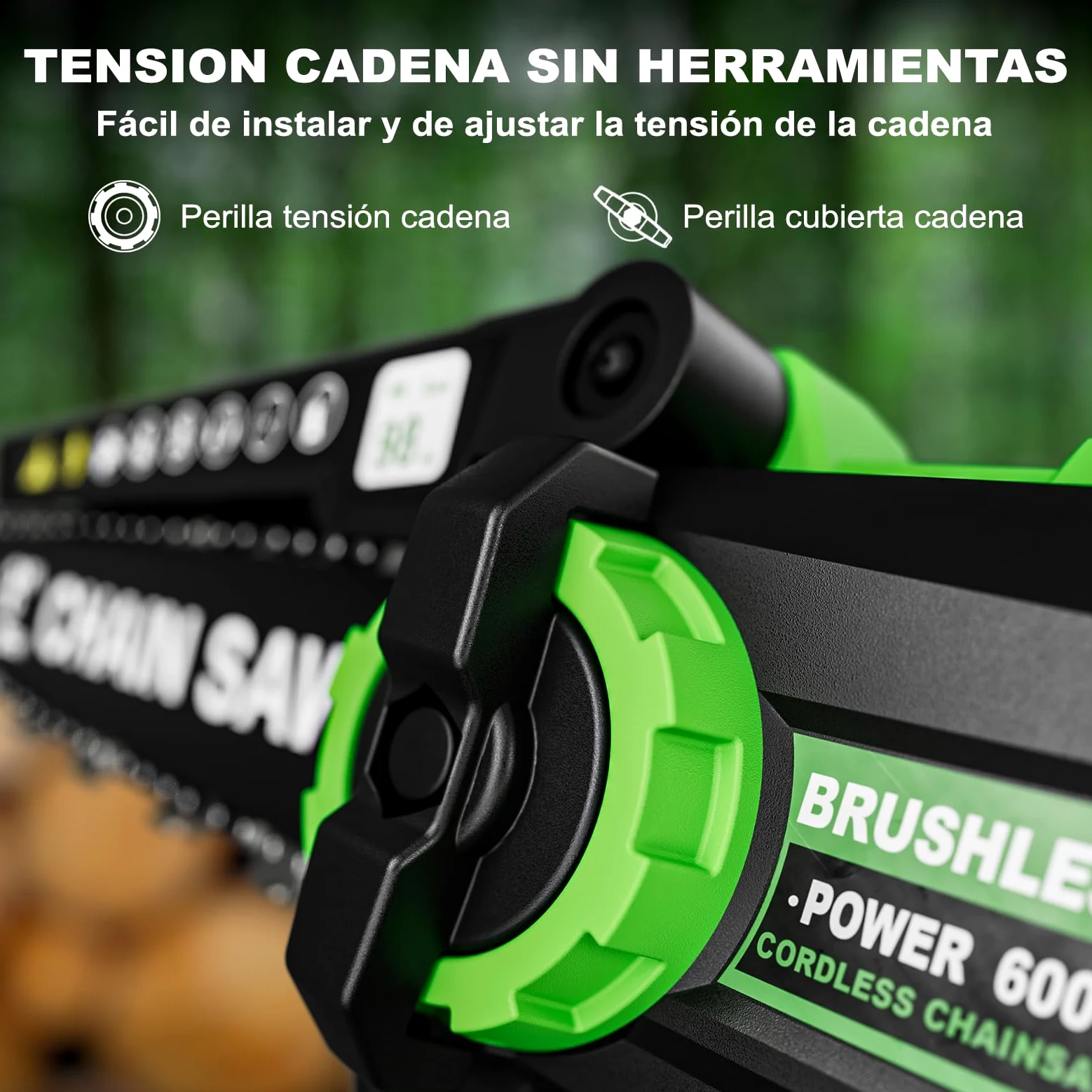 8 Pulgadas Mini Motosierra, 2 Baterías y Cargador Incluidos, Motosierra Bateria Inalámbrica sin Escobillas, Sierra Eléctrica para Podar con Lubricación Automática, Podar y Cortar Madera