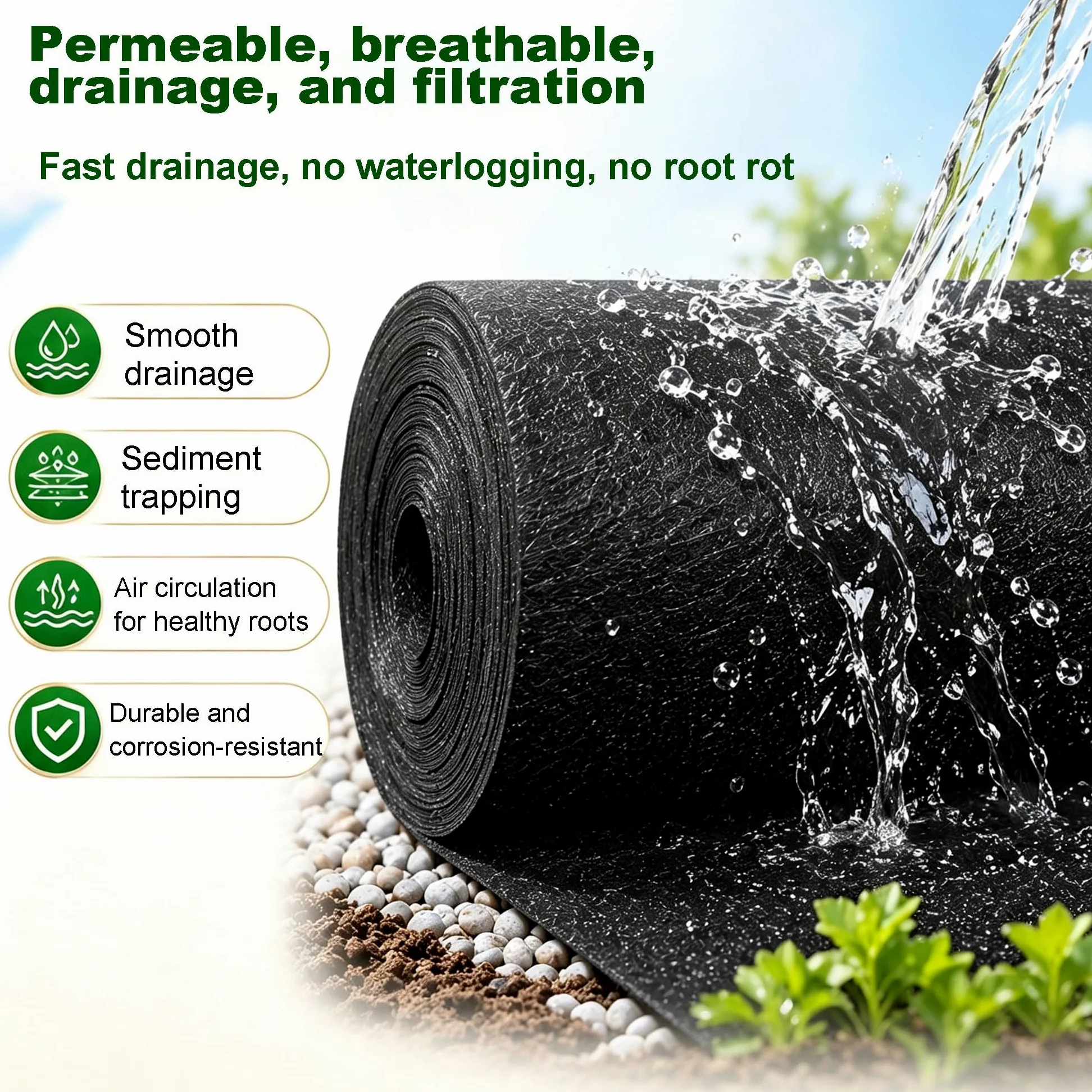Membrana Geotextil No Tejida De 227 G/m²,Geotextil Drenaje | membrana geotextil no tejida para estabilización de vías de acceso, control de erosión, drenaje francés, base de carreteras y