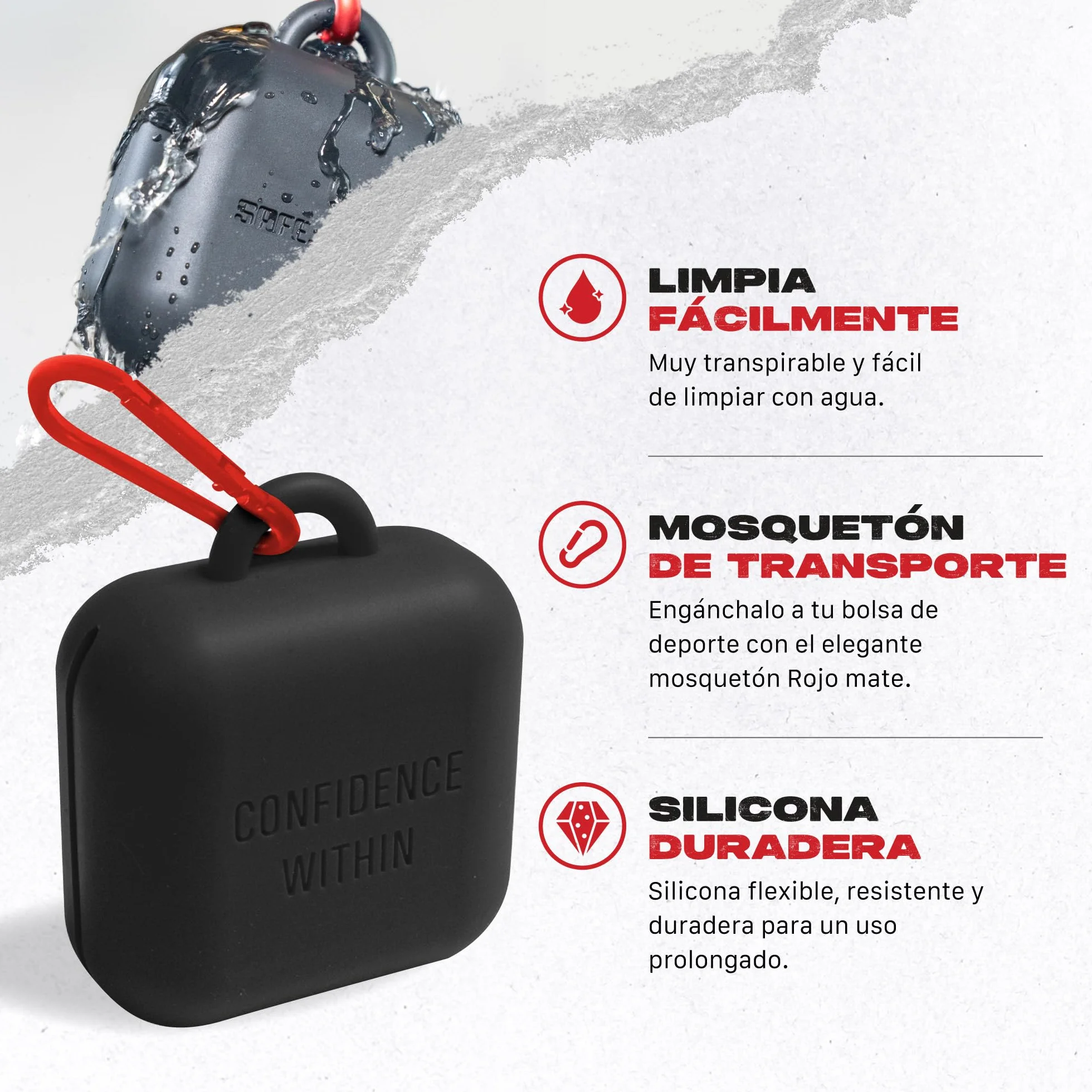 SAFEJAWZ Premium Estuche protector bucal mosquetón silicona flexible duradero Negro