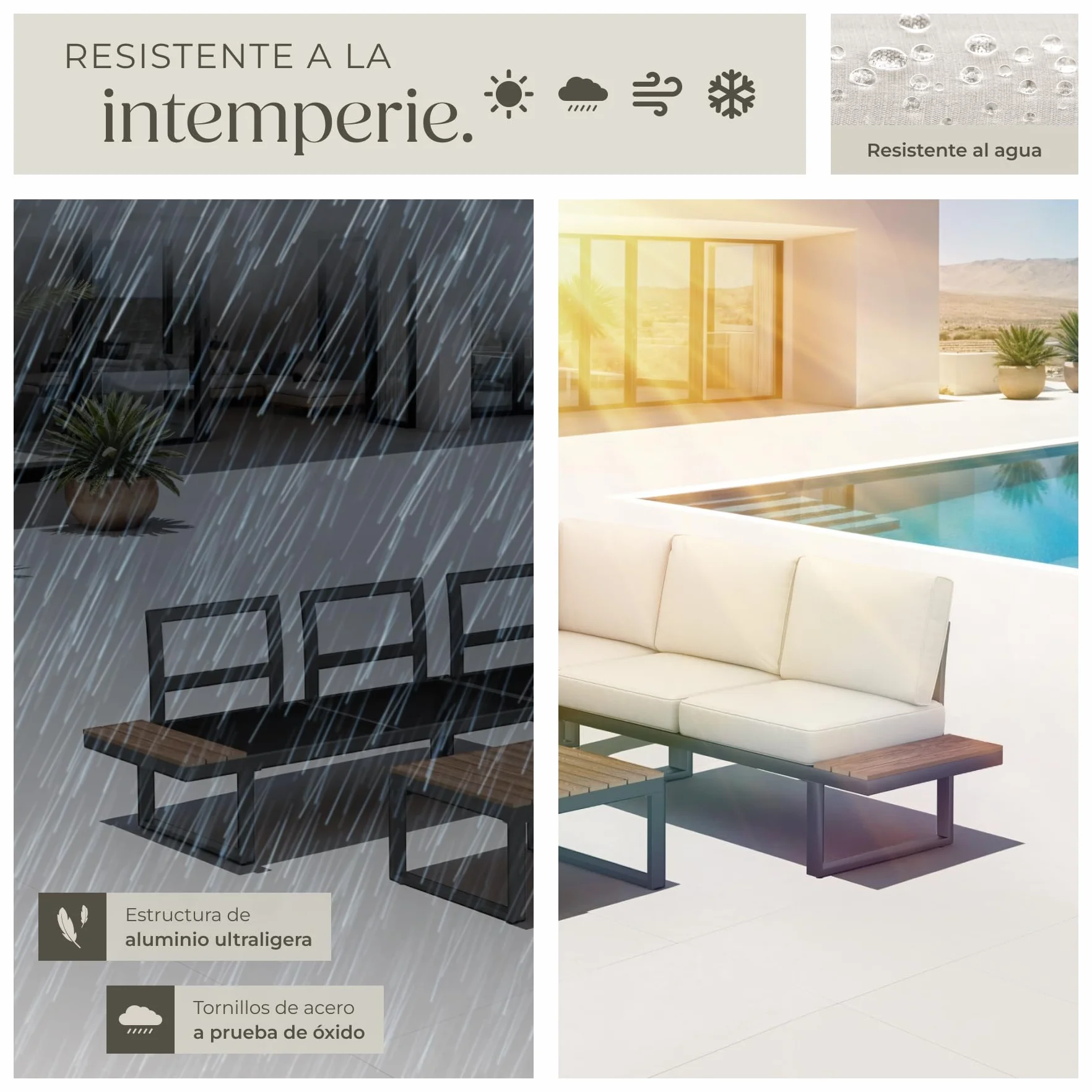 tectake® Conjunto de Muebles Jardin Exterior 4 Piezas, sofá Exterior, Aluminio Resistente a la Intemperie, Cojines extragruesos, Fundas extraíbles, Conjunto Jardin Exterior - Negro