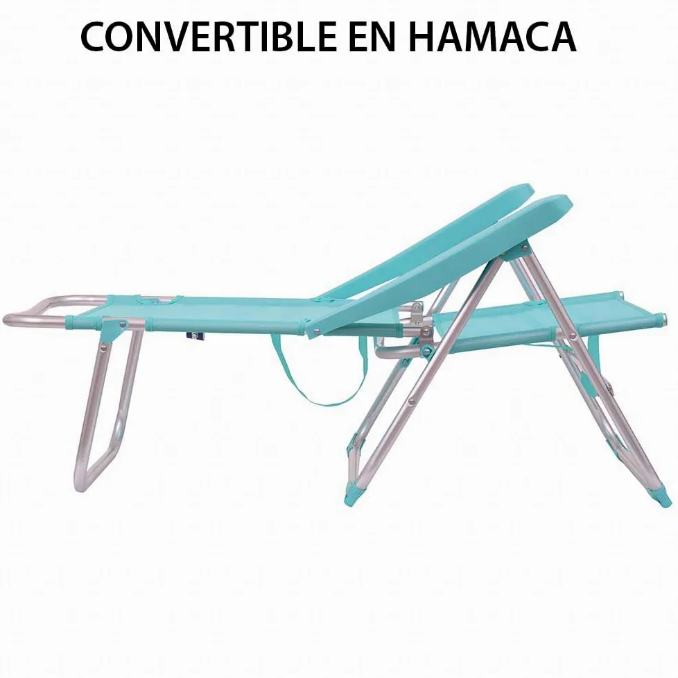 LOLAhome Silla de Playa Alta Plegable y reclinable de 4 Posiciones de Aluminio y textileno Aguamarina de 62x55x100 cm