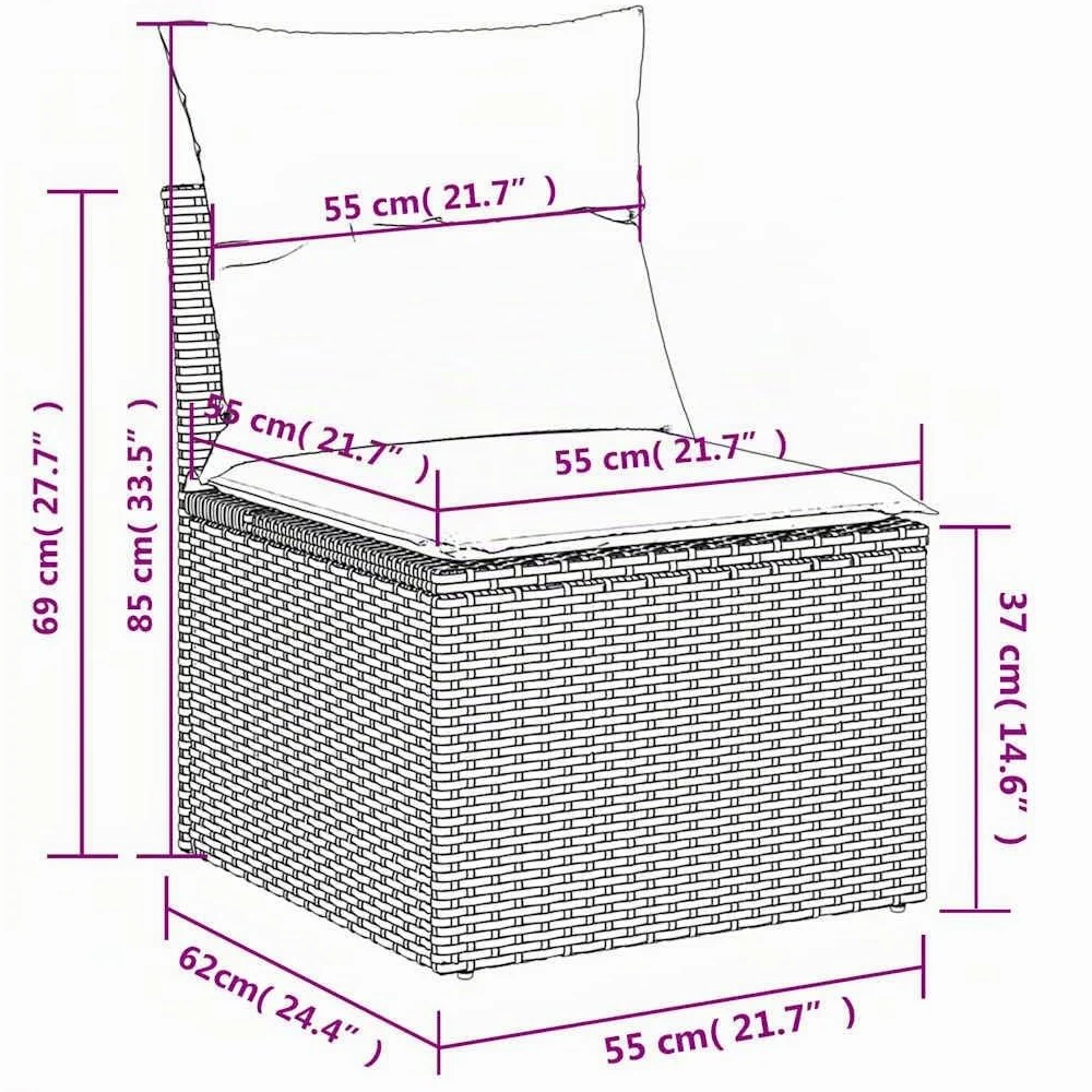 vidaXL Silla de Jardín sin Reposabrazos con Cojines, Sofá Modular, Sillón Individual, Asiento para Patio Terraza Balcón, Ratán PE Gris