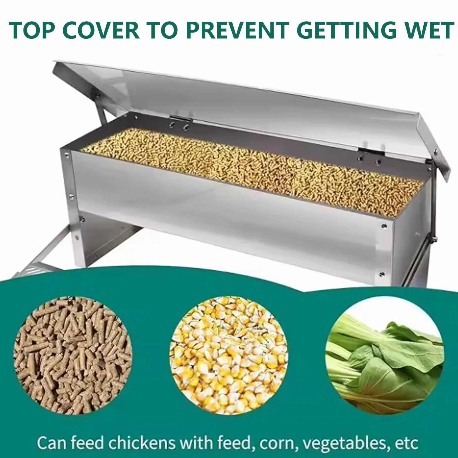 Comedero Automático para Pollos con Pedal de Acero 4-9 kg de Capacidad Alimentador para Gallinas Alimenta a 6 Pollos Hasta por 10 Días para Faisanes, Pollos y Gallineros Exteri(Size:Large - 82.5x18cm)