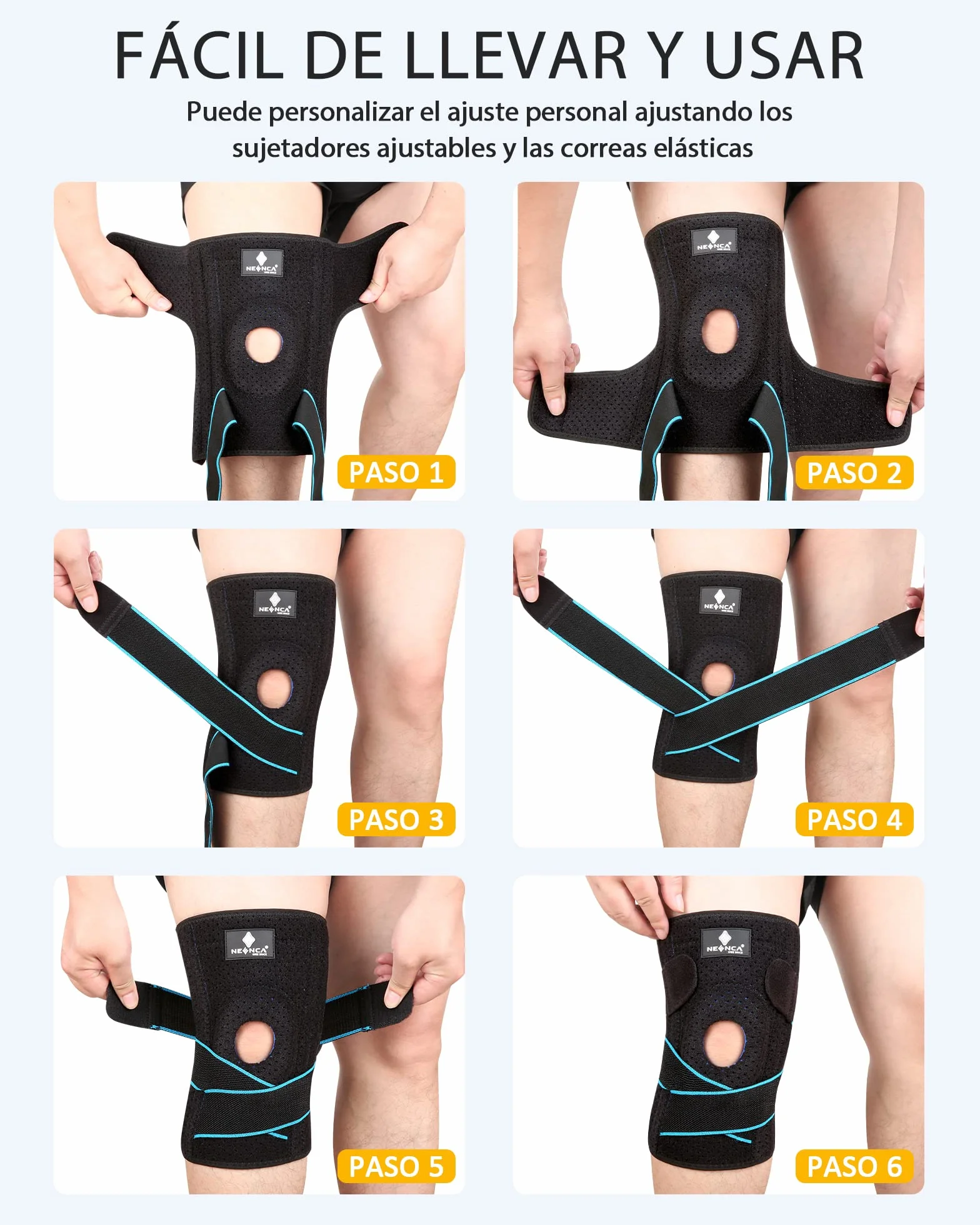 Neenca Rodilleras Deportivas con Estabilizadores Laterales y Almohadillas de Gel de Rótula, Ajustable para Artritis Correr Baloncesto Bicicleta