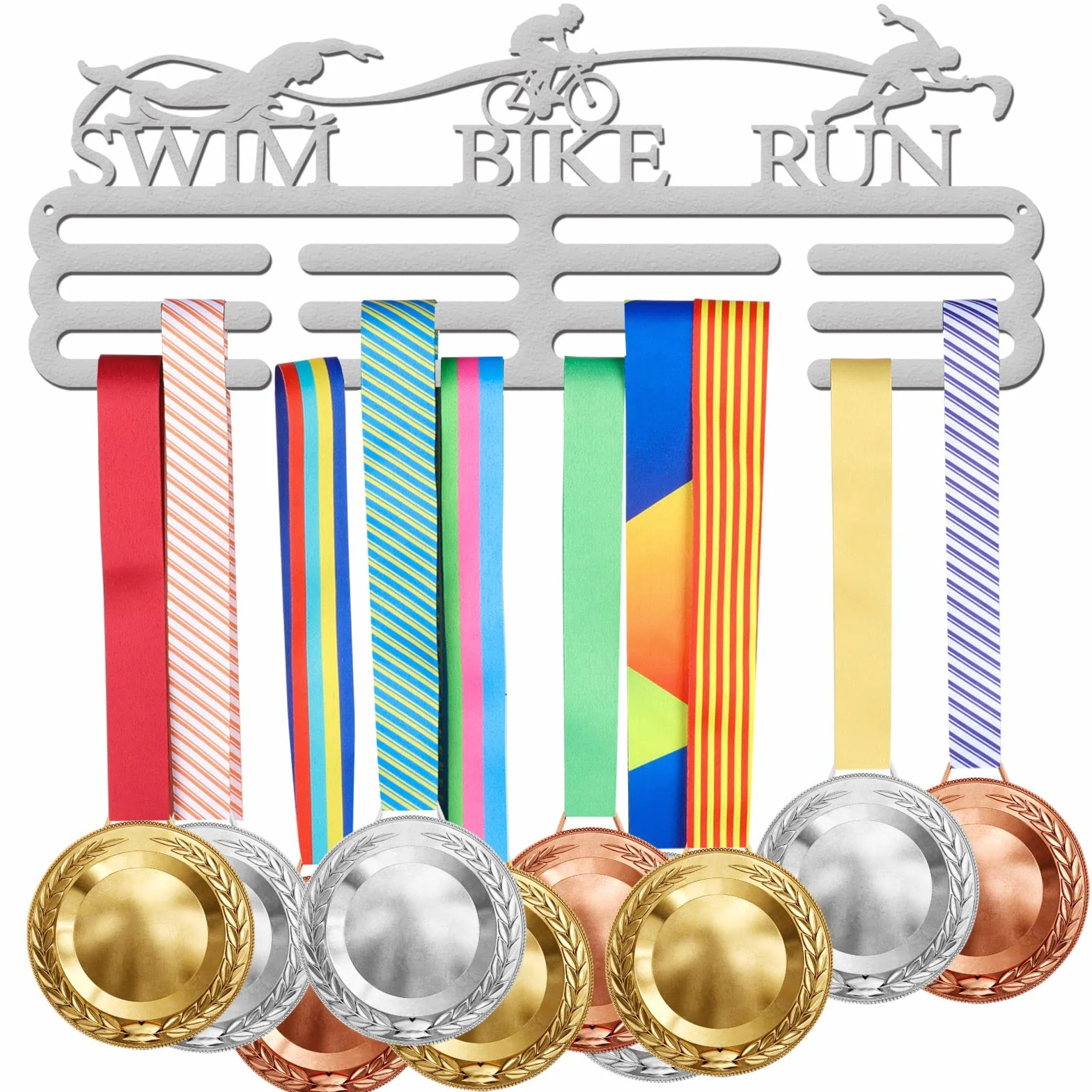 SUPERDANT Colgador de Medallas de Triatlón Plateada 60 Marco de Soporte Gancho de Hierro