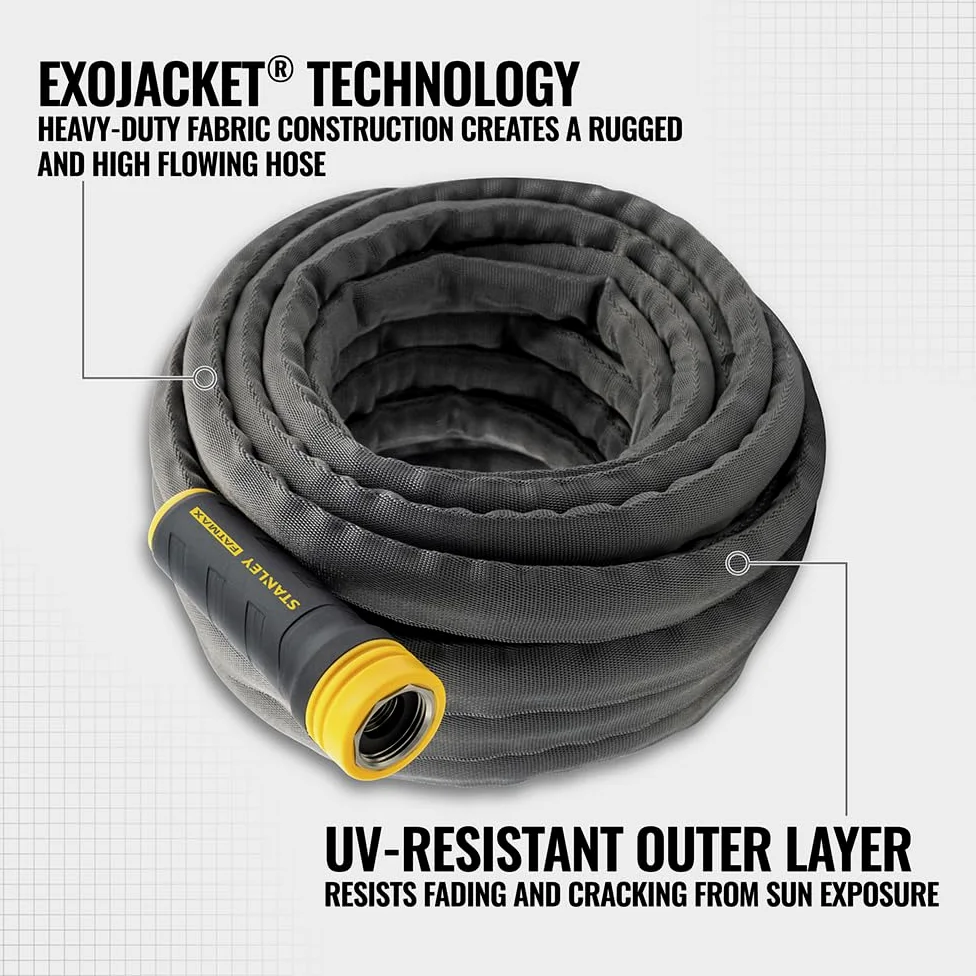 STANLEY BDS7390 FATMAX - Manguera de jardín EXOJACKET de alta resistencia de 75 pies x 5/8 pulgadas, color amarillo, negro
