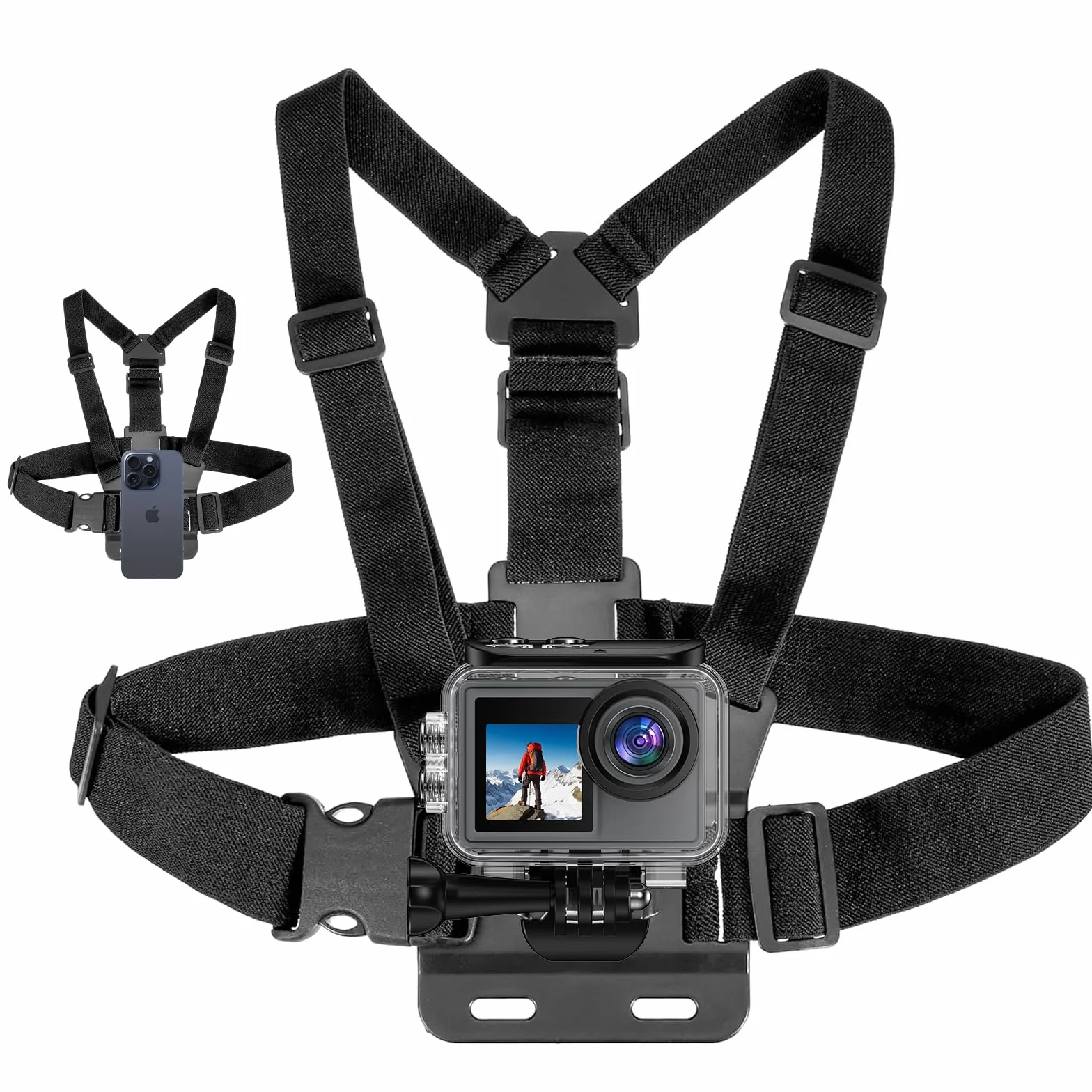 Soporte de Pecho para Teléfono Arnés Chesty Cinturón Cámara Acción Compatible GoPro DJI Osmo SJCAM Samsung Galaxy Ciclismo Esquí Trekking