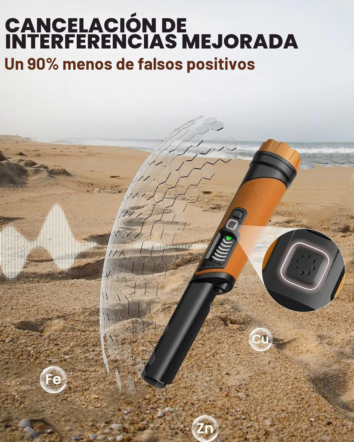 DR.ÖTEK Detector de metales Pinpointer IP68 totalmente impermeable submarino de mano puntero varita, pantalla LCD, detector de metales pequeño para adultos, alta precisión, 3 modos de alerta, para