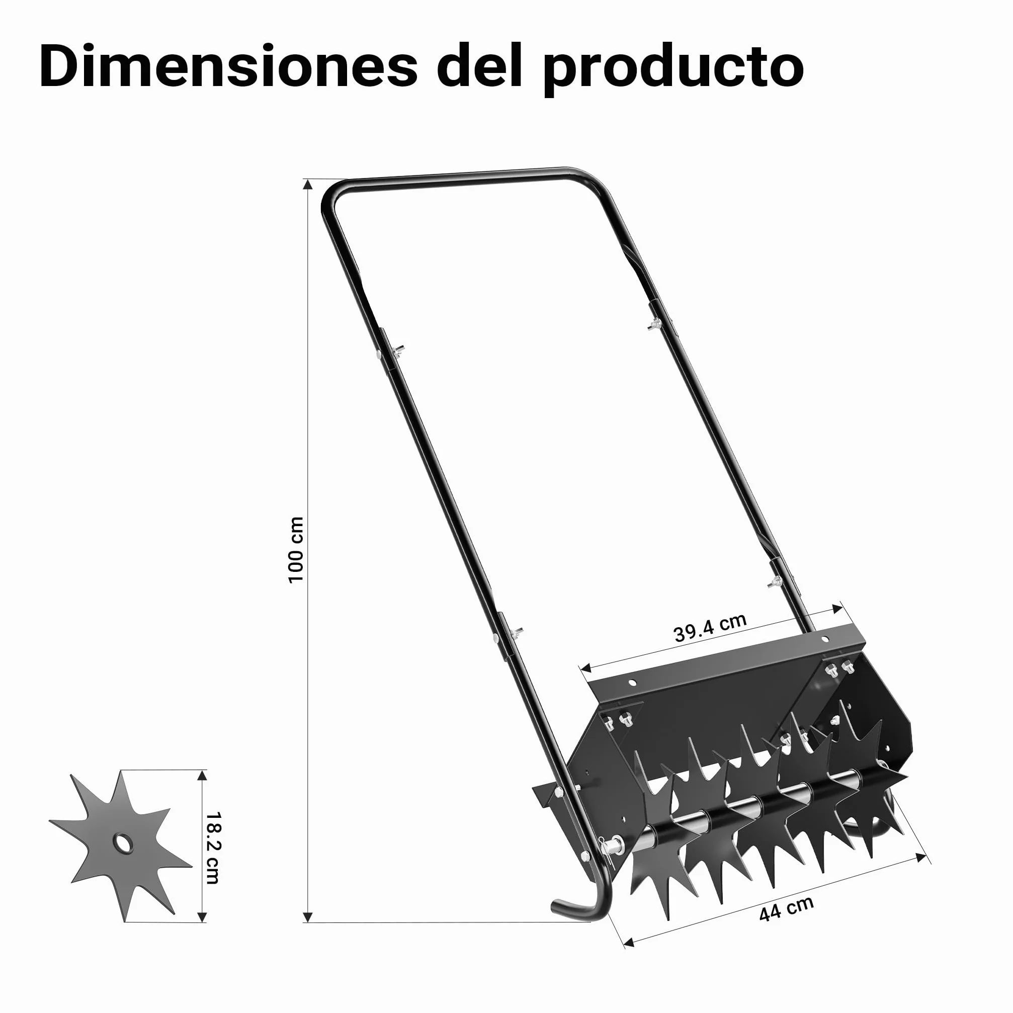 Wiltec Aireador de césped 40 cm ancho de trabajo 6,4 cm profundidad escarificador manual 5 discos púas acero