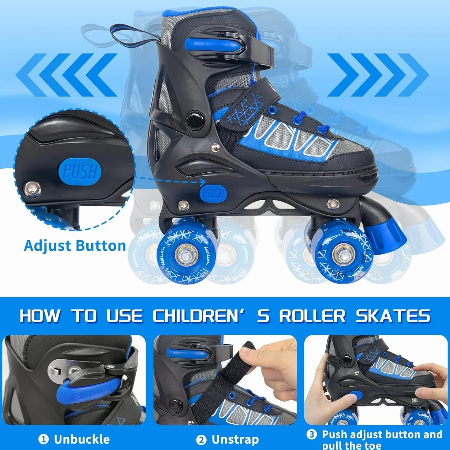 Nattork Patines ajustables para niños 4 tamaños exteriores interiores
