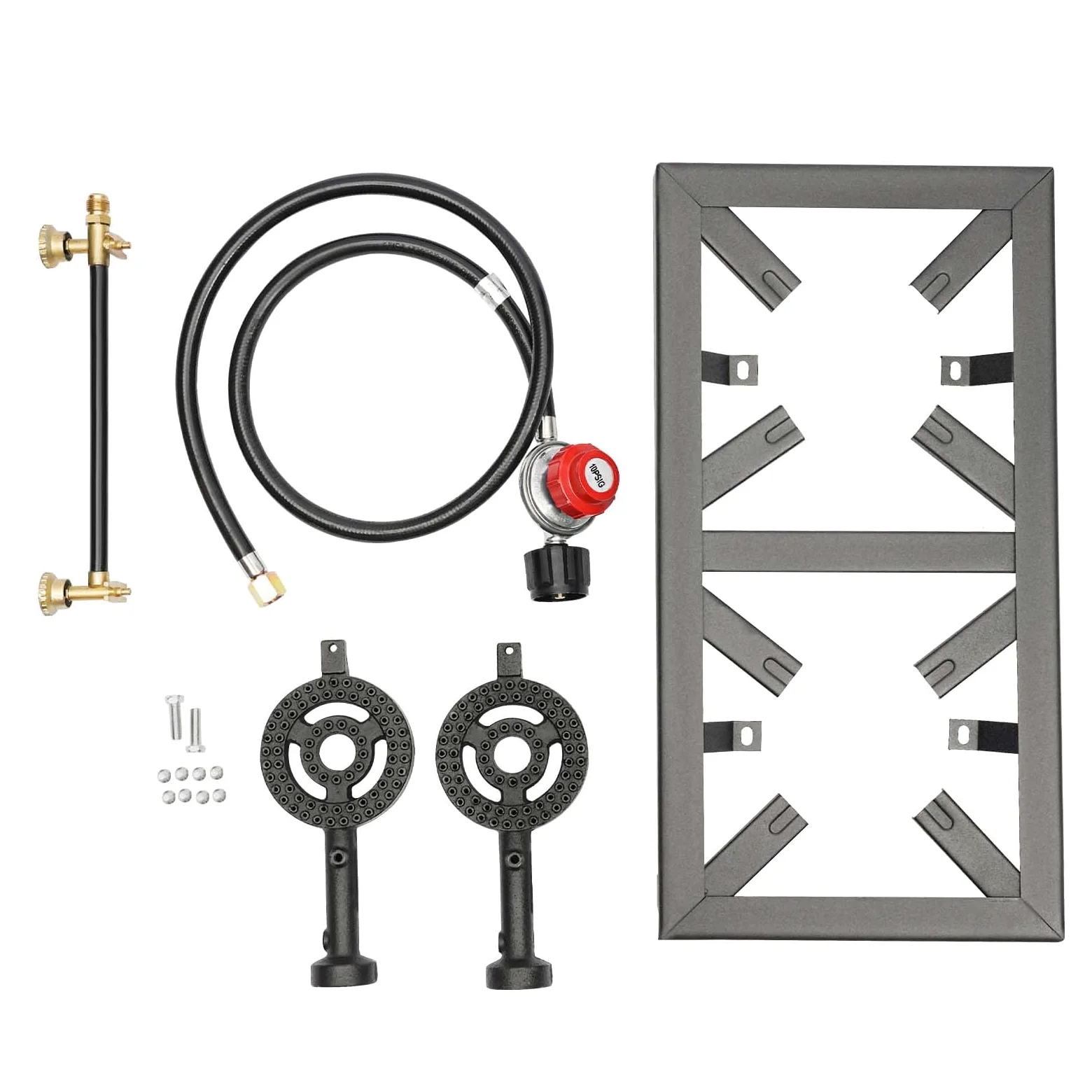 Hornillo de Gas Negro para Exteriores, 8000 W, 48x25x11,5cm Doble Quemador con Manguera reguladora, portátil, para Camping, jardín, Barbacoa, Patas fijas, portátil, Ligera