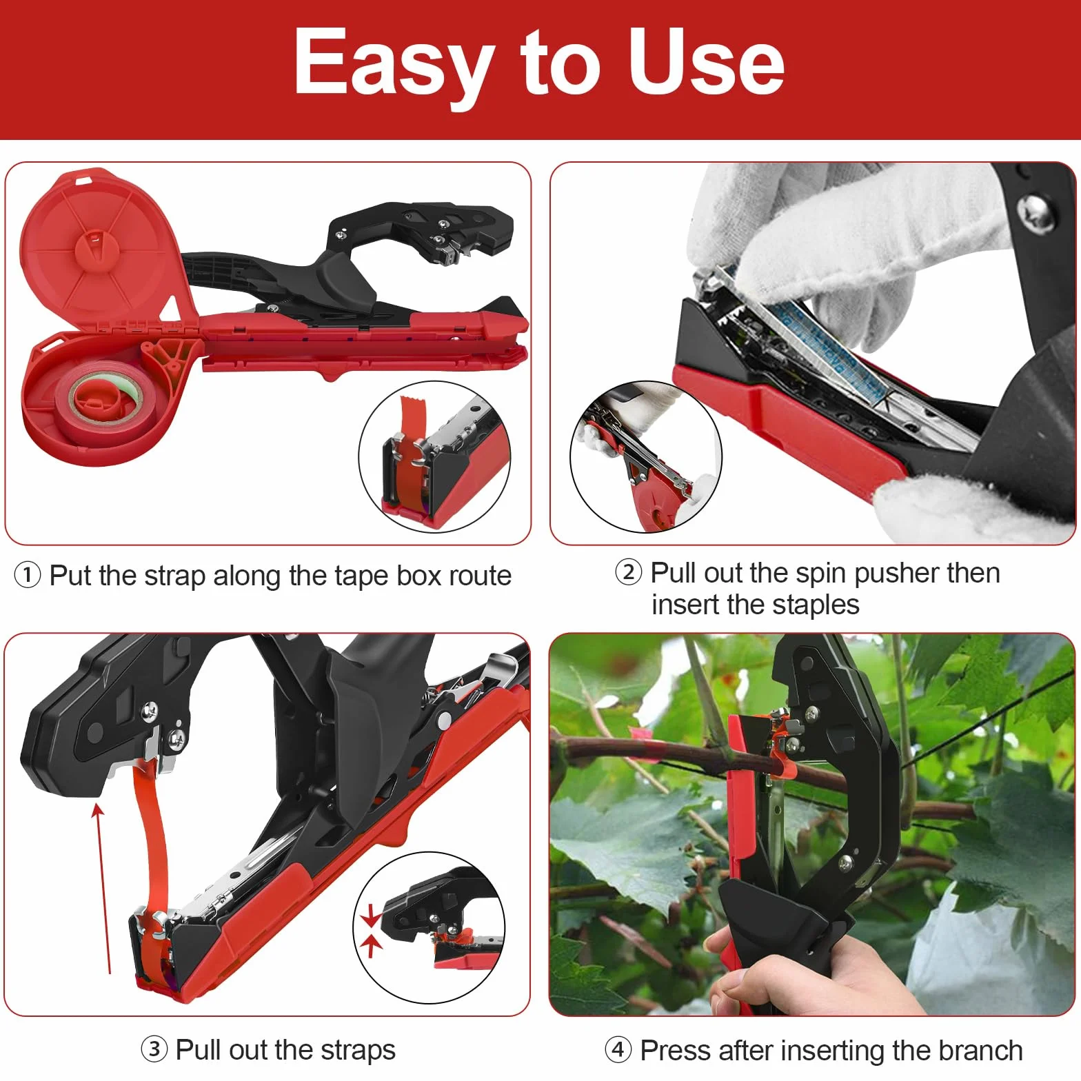 Profesional Maquina Atadora de Atar Tomates Plantas Herramientas Jardineria Máquina Manual Huerto Cinta Pinzas Ramas Atadora Agricola Tomate Viña Hortalizas Pepino UVA Fruta Flores Tape Tool