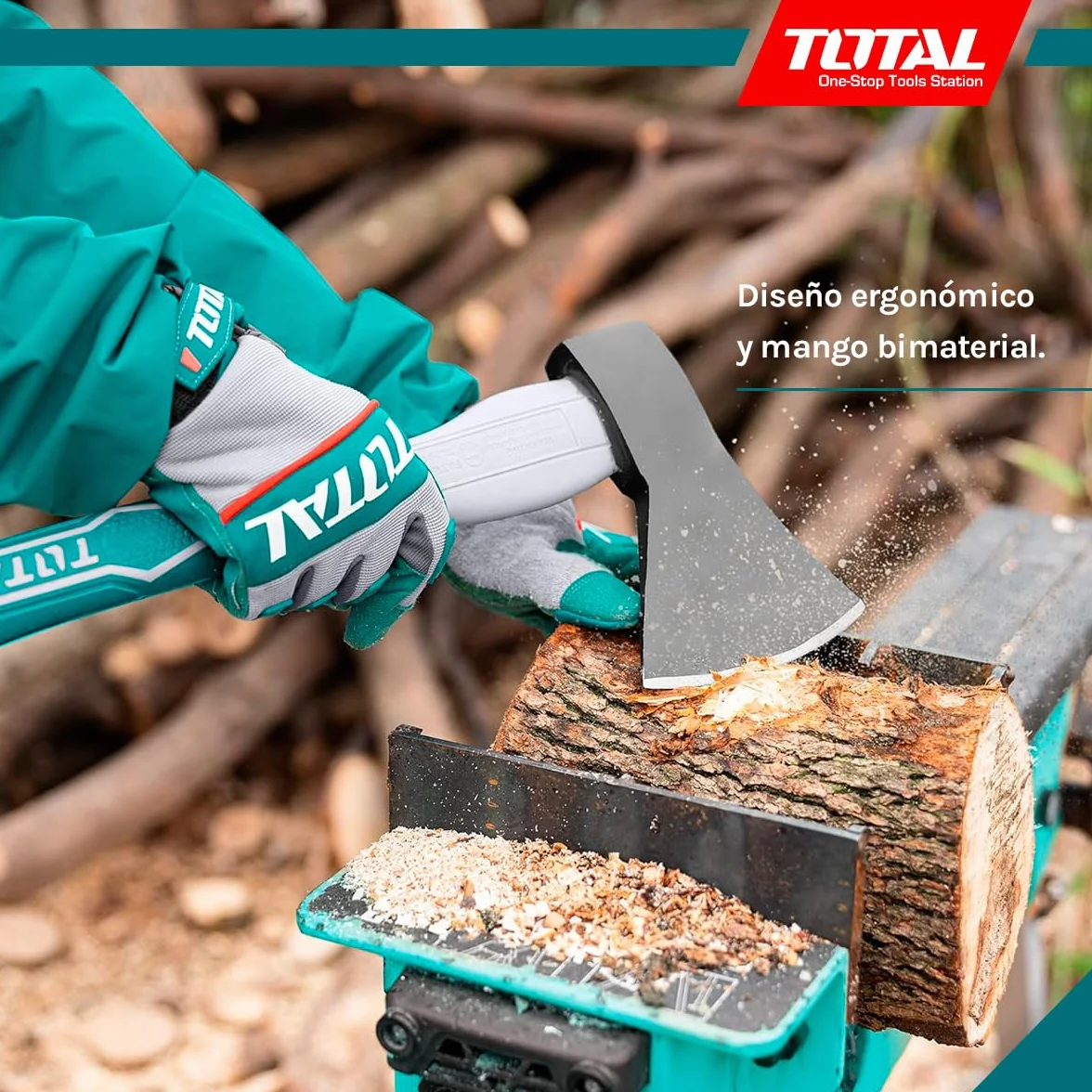 TOTAL - Hacha para leña - Acero al Carbono - Mango Bimaterial y Ergonómico - para tareas de Bricolaje, Camping y Jardinería - Peso: 1000 g