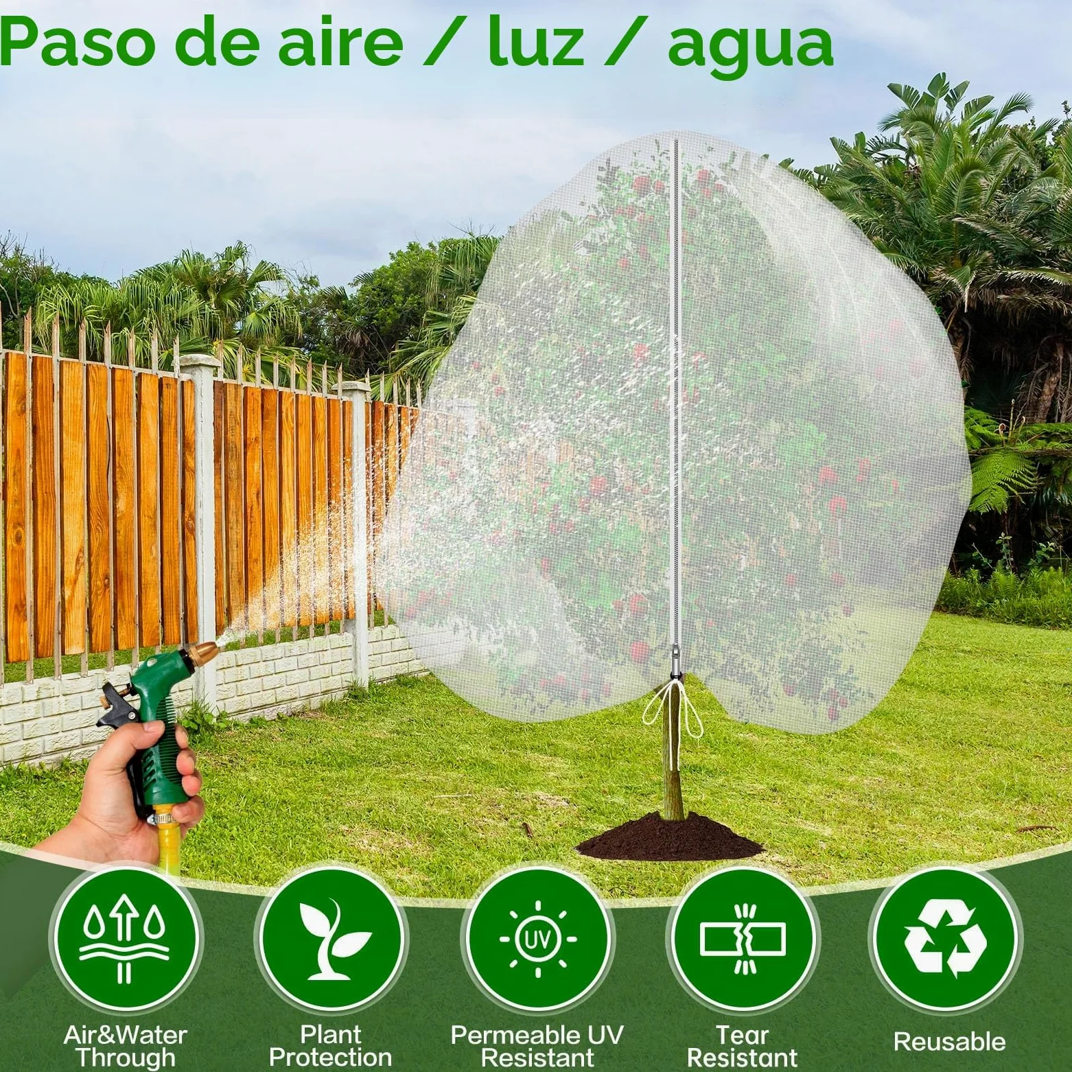 Bolsas de Red de jardín Mallas para arboles frutales 2 Pieza Malla plastico Jardin con Cremallera y cordón Red para Plantas Vegetal (3m×4m, Blanco)