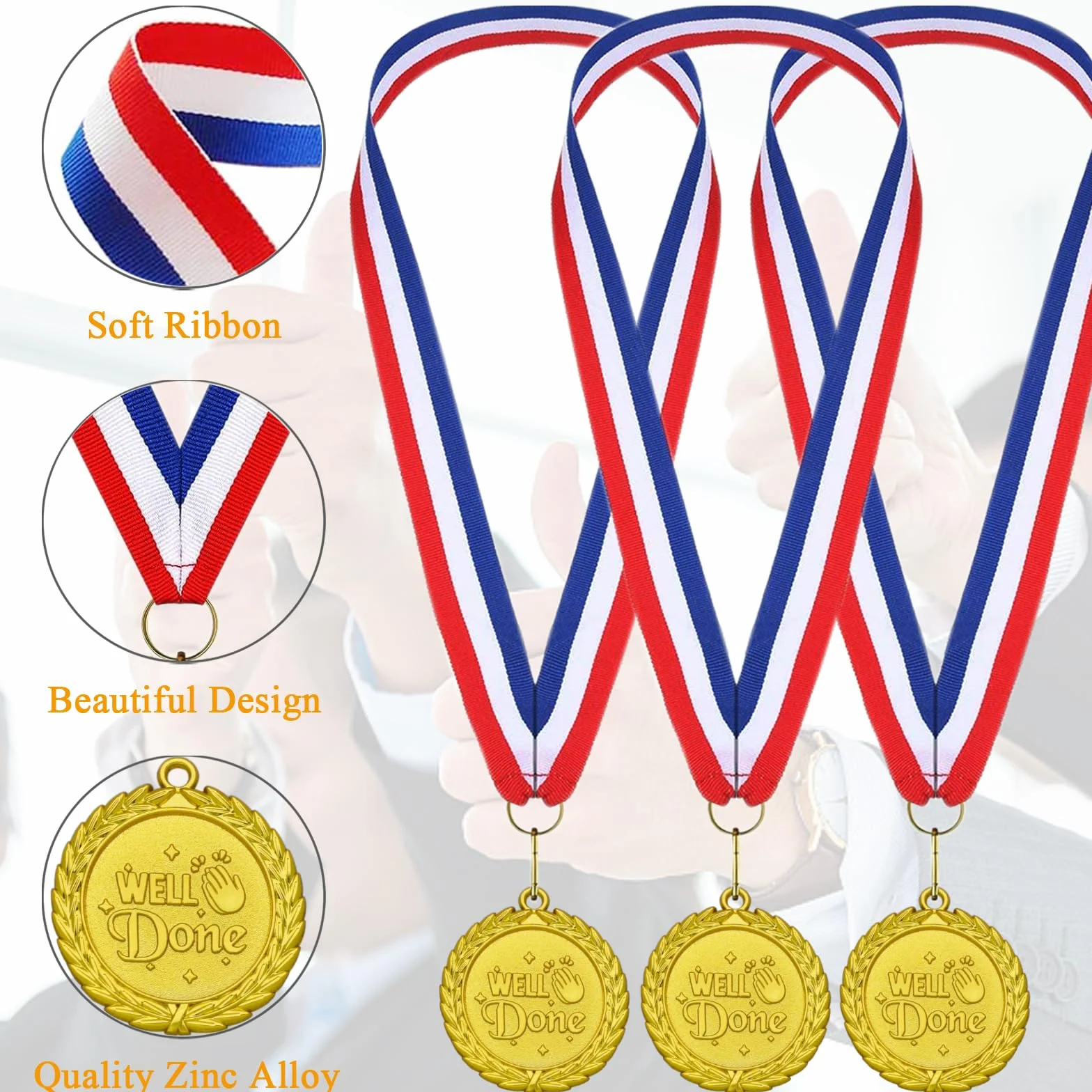 Medallas de metal dorado con collar de cinta para premios deportivos
