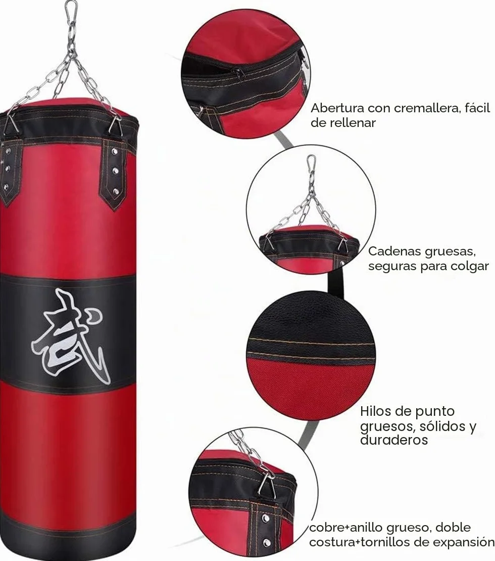 Saco de Boxeo Pesado 100cm Cadena de Acero Gancho Extensión