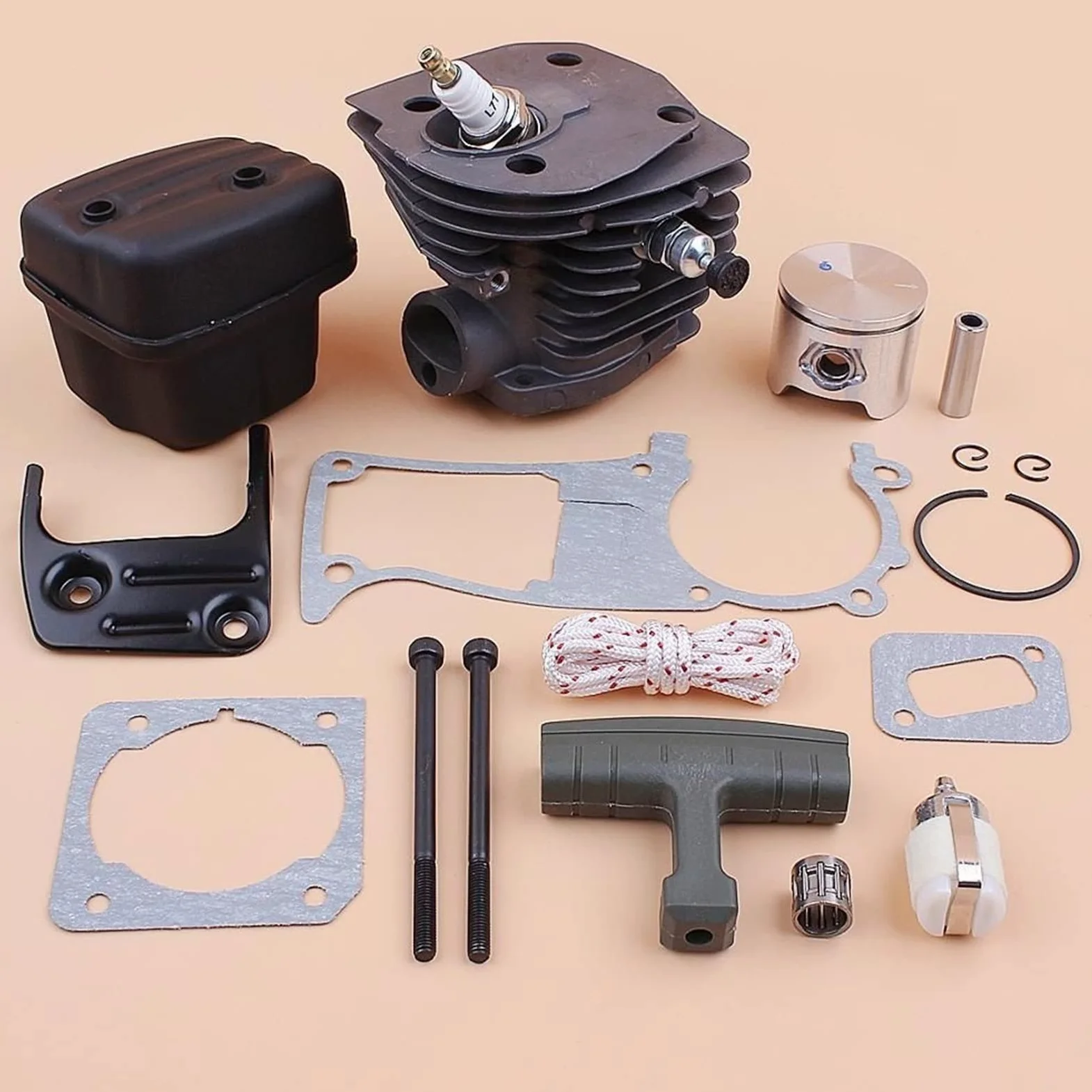IWBR Silenciador de pistón de Cilindro de 44mm, Junta de Escape, Piezas de Motor de válvula aptas for Husqvarna 346 XP 350 351 353, Motosierra Nikasil chapada