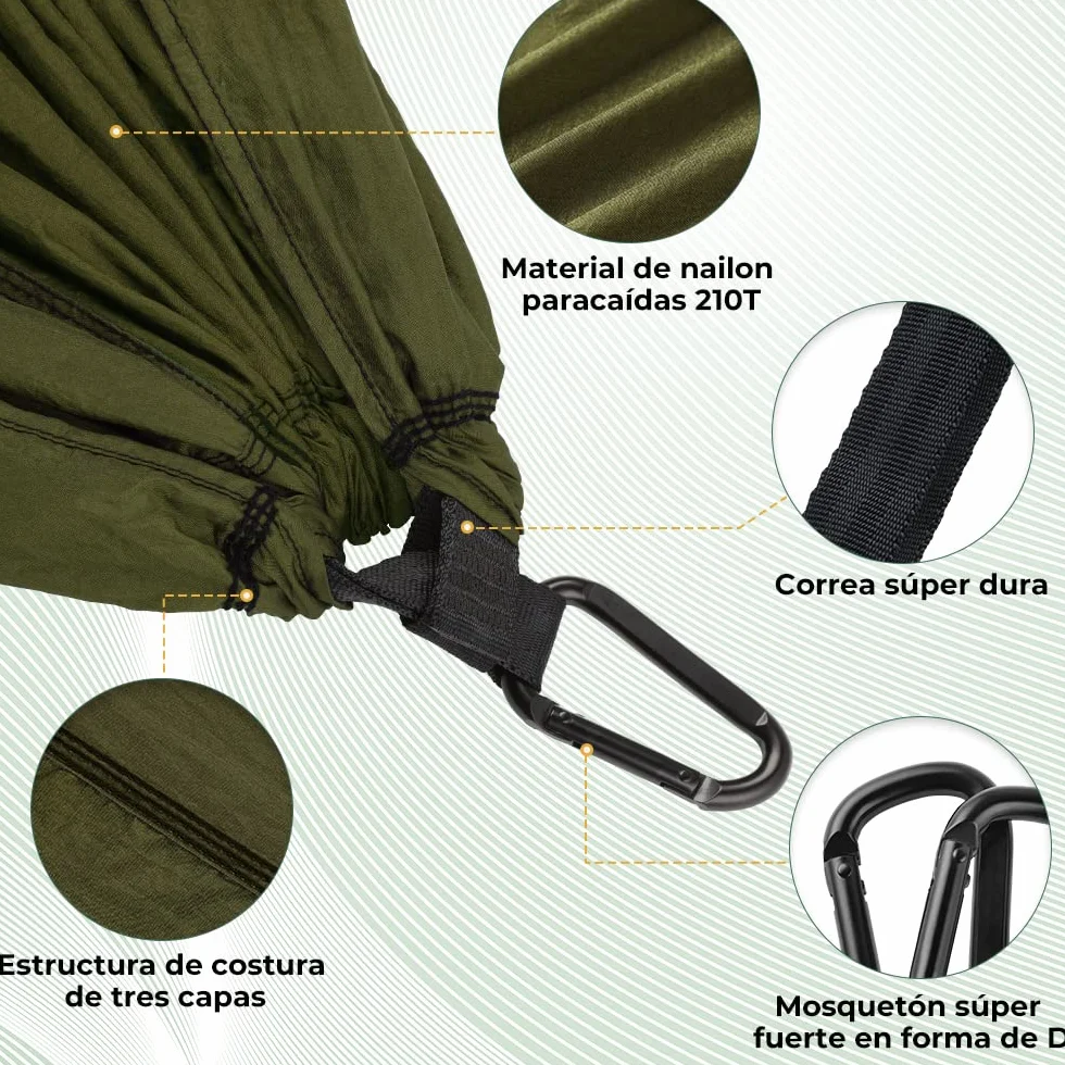 Glymnis Hamaca Ultraligera de Nailon, 300 kg de Capacidad de Carga, 275 x 140 cm, 2 Correas de Nailon y 2 Mosquetones, Hamacas Colgantes para Acampada de Viaje al Aire Libre y Jardín