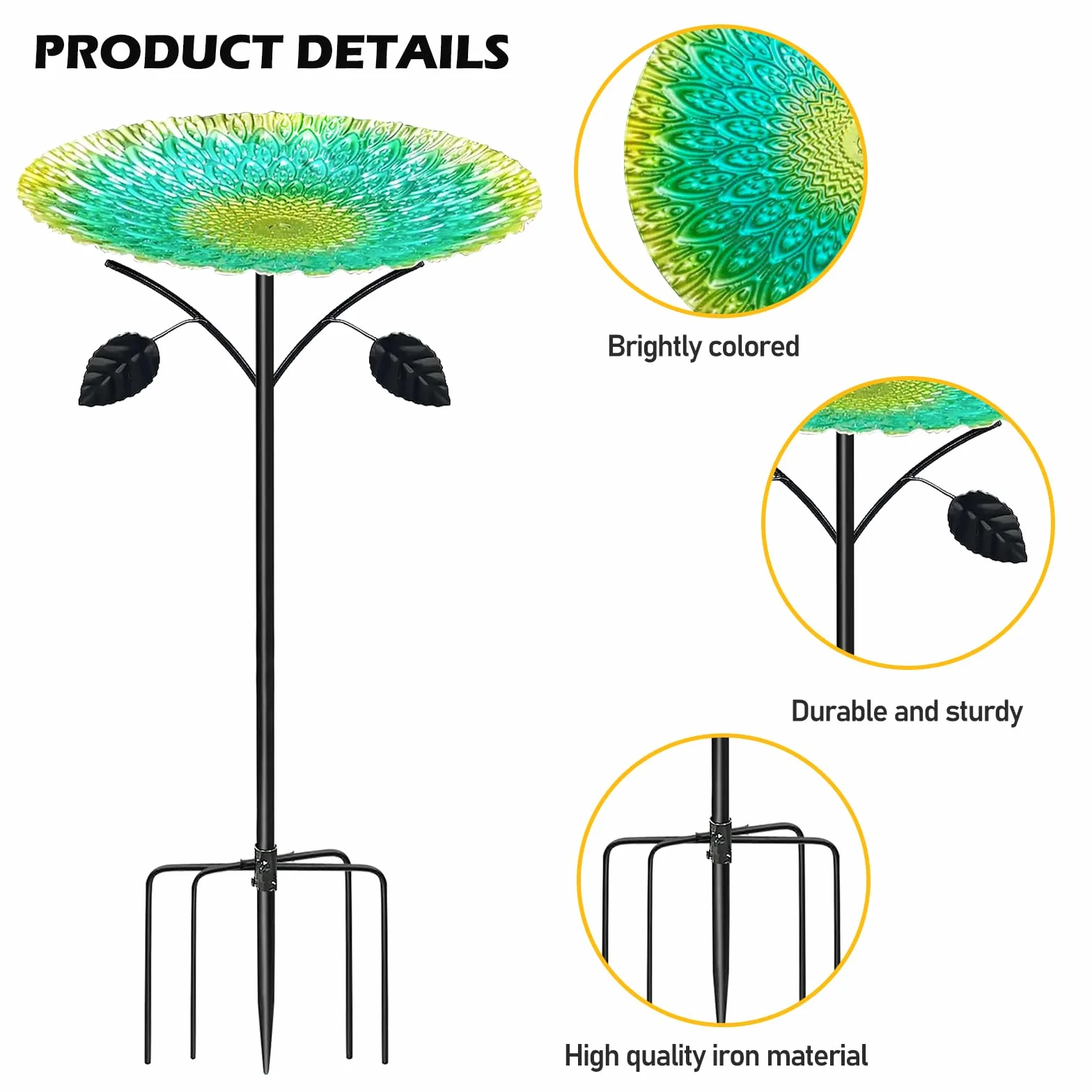 Bebedero para pájaros de pie, grande, 83 cm, de metal, baño para pájaros de pie, para jardín, resistente al invierno para exteriores, bebedero de agua antiguo para pájaros, bebedero de jardín con base